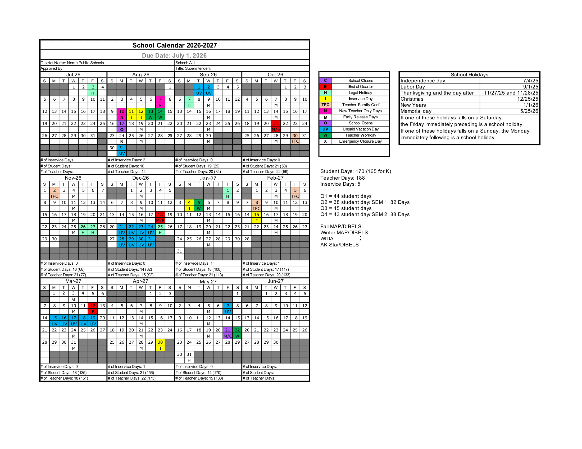 Valdez City Schools (HHES) Calendar 26-27 Revised