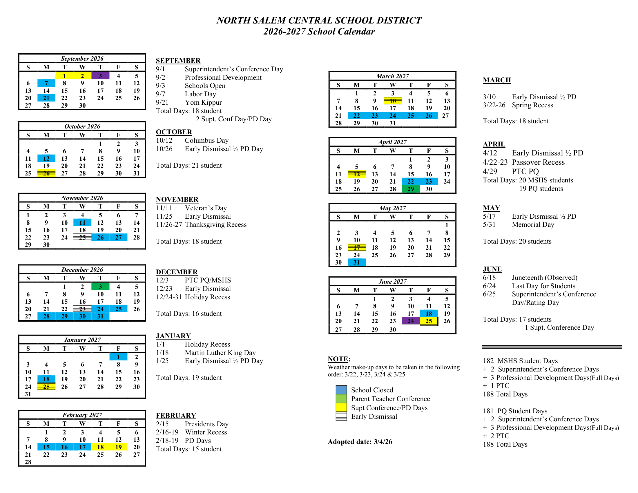 North Salem Central School District Calendar 26-27 Revised