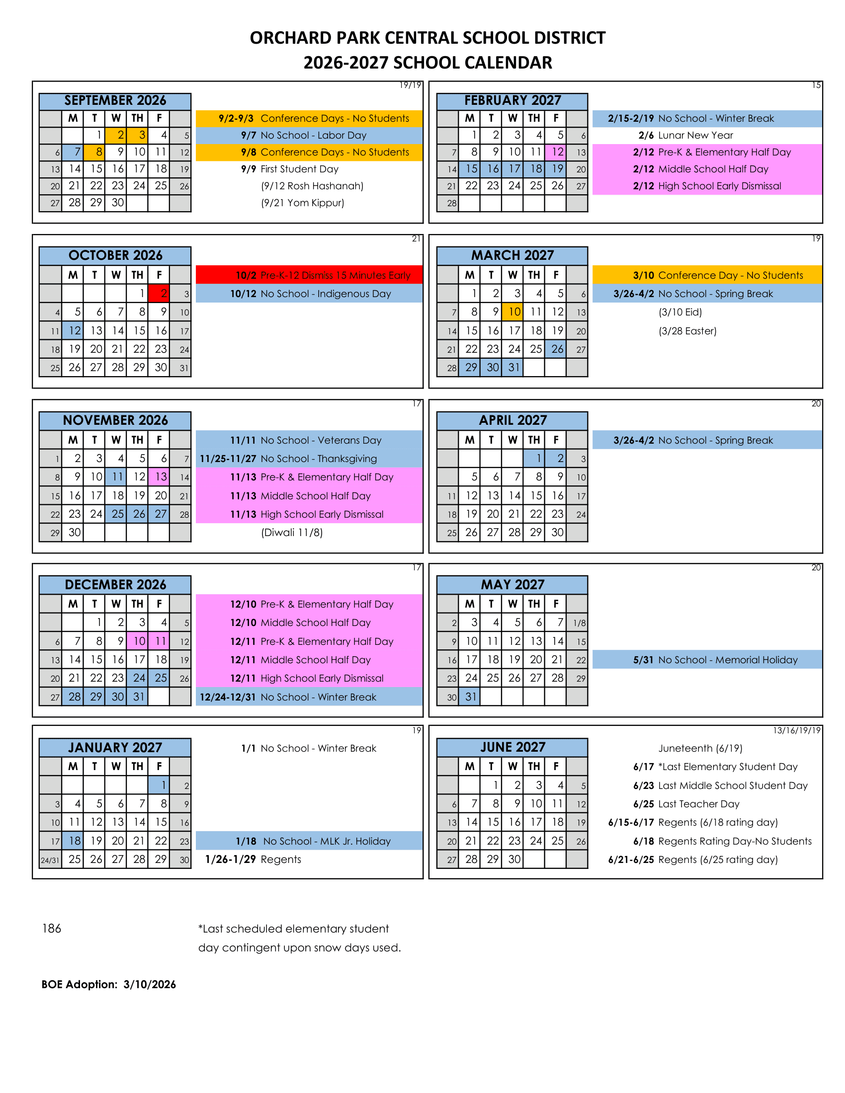 Orchard Park Central School District Calendar 26-27 Revised
