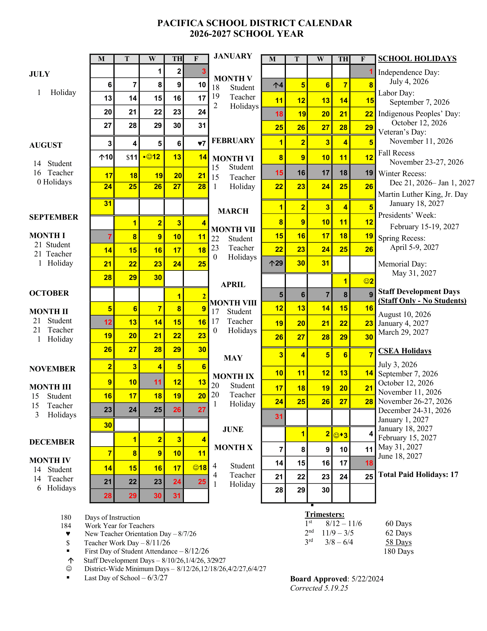 Pacifica School District Calendar Calendar 26-27 Revised