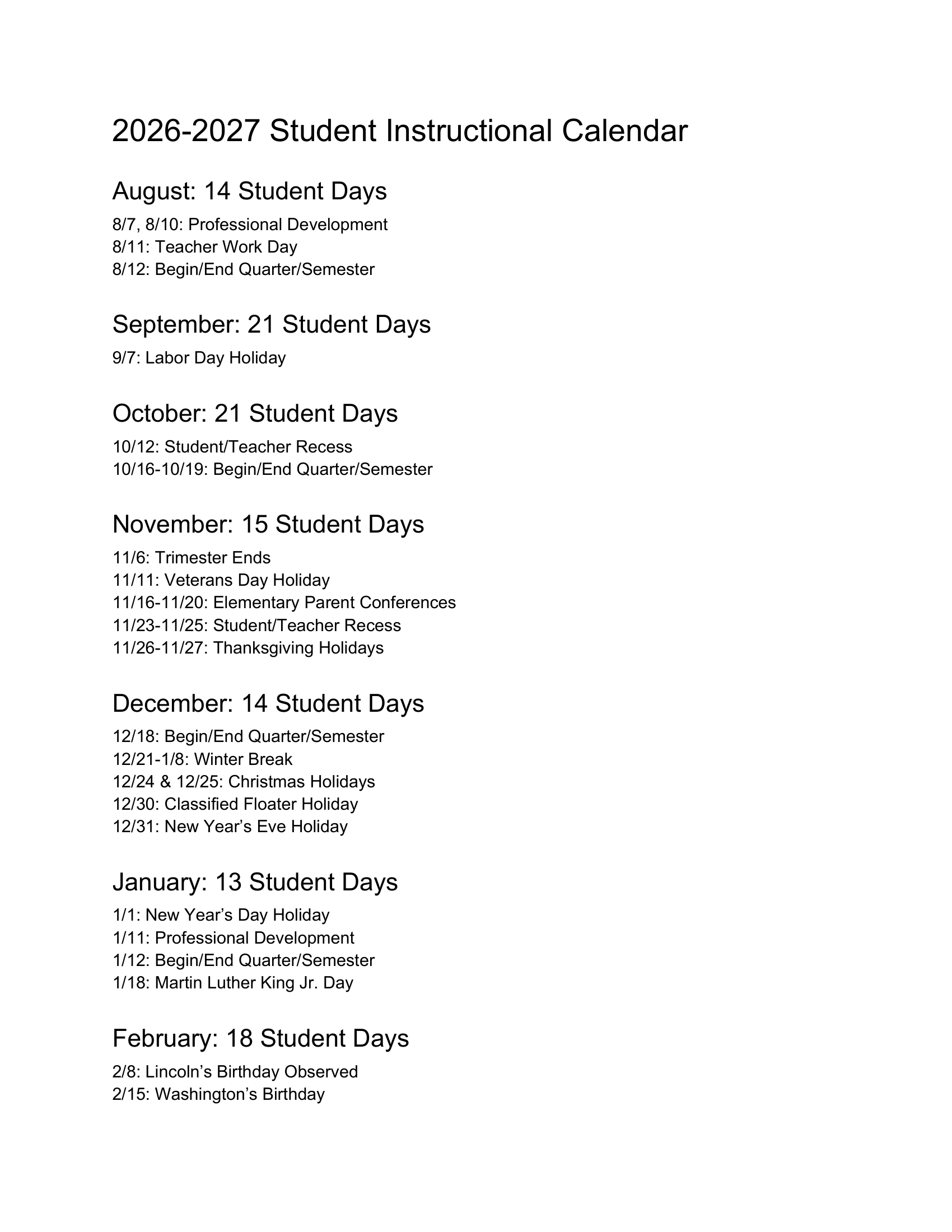 Pajaro Valley Unified School District Calendar 26-27 Revised