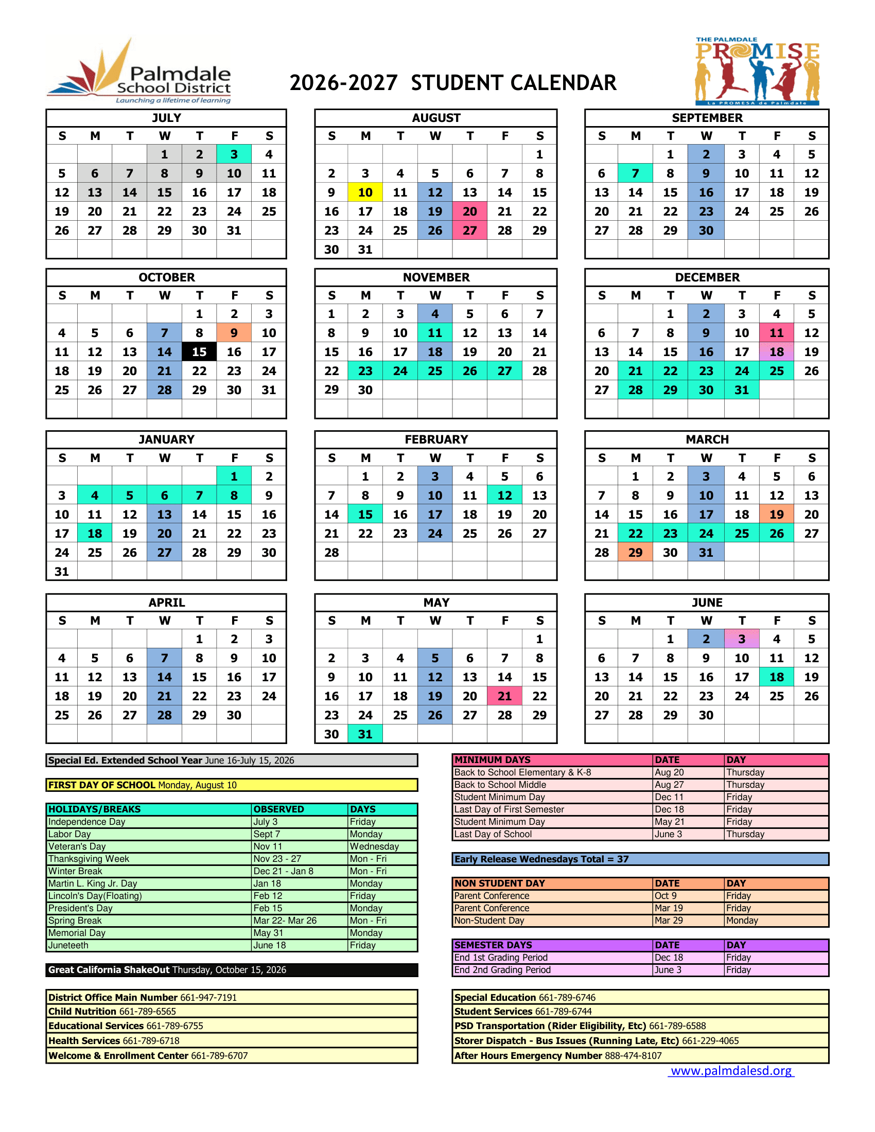 Palmdale School District Calendar 26-27 Revised