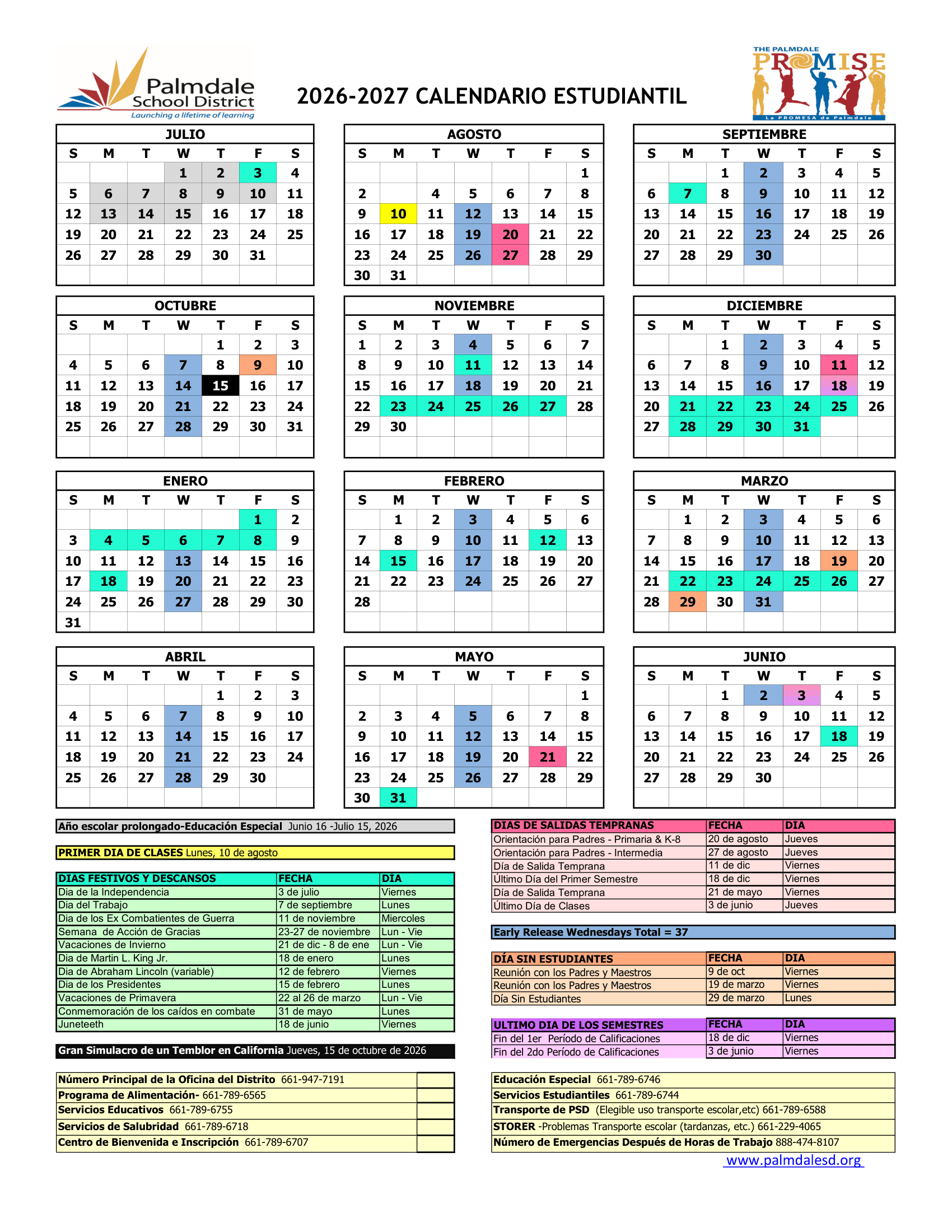 Palmdale School District Calendar 26-27 Revised
