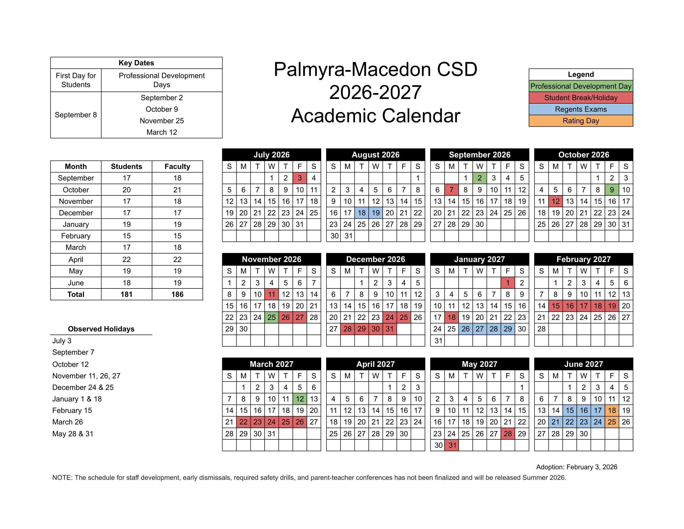 Palmyra-Macedon CSD Calendar 26-27 Revised