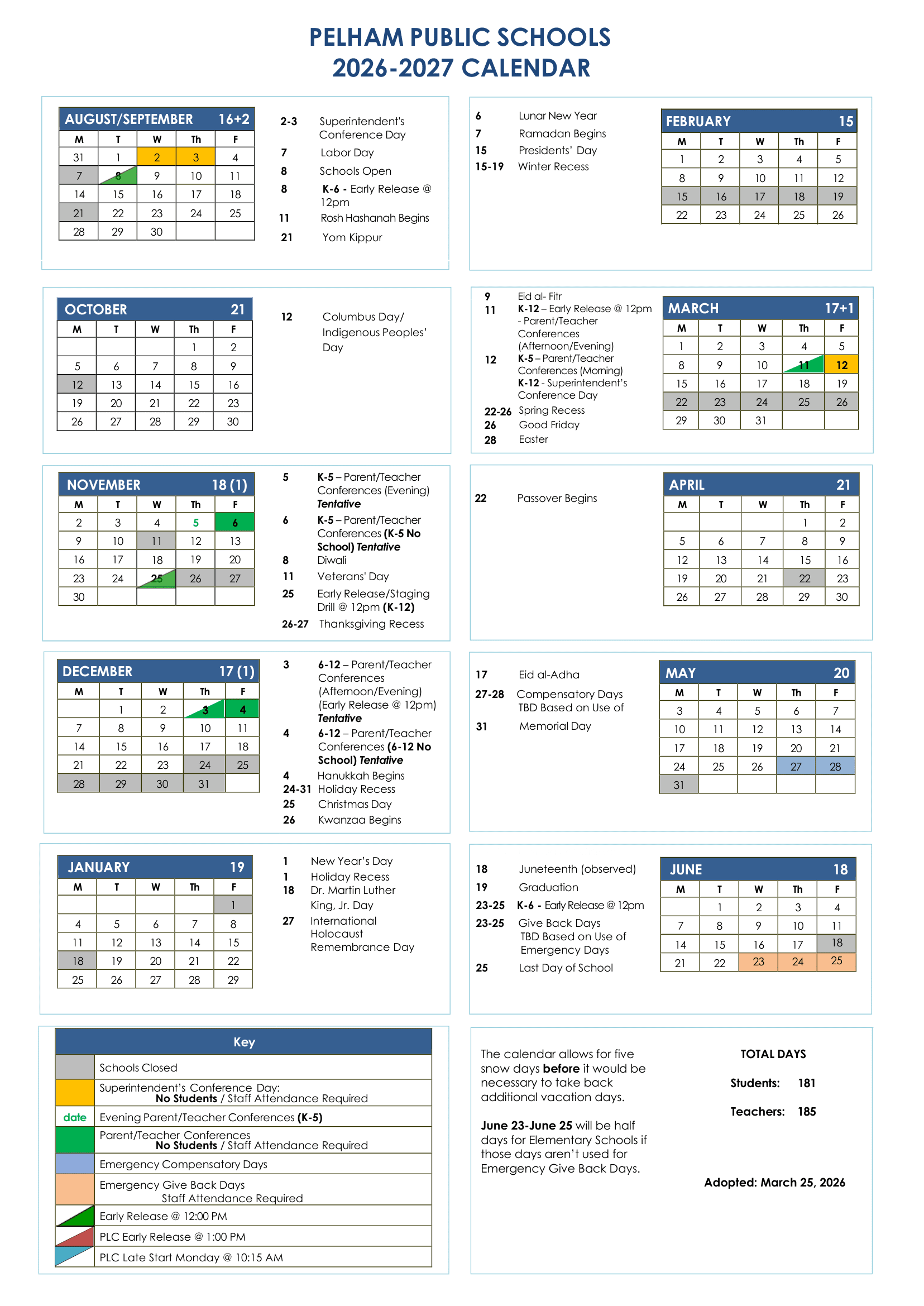 Pelham Public Schools Calendar 26-27 Revised