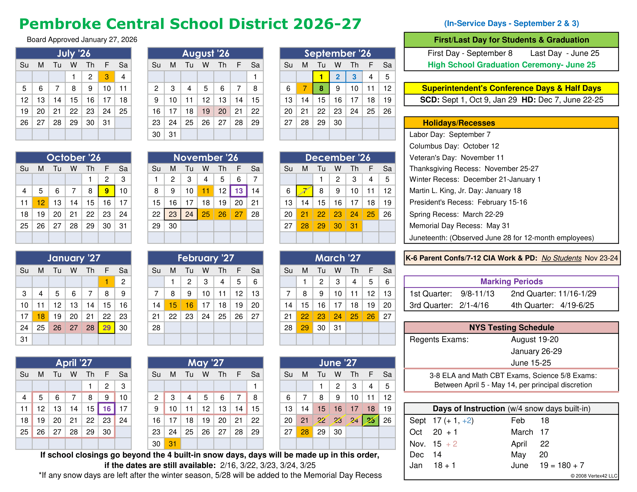Pembroke Central School District Calendar 26-27 Revised