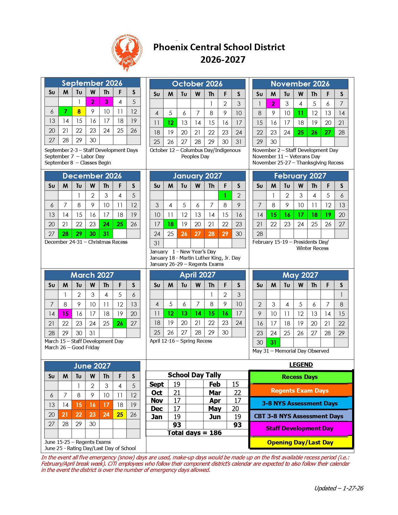 Akron School System Calendar 26-27 Revised