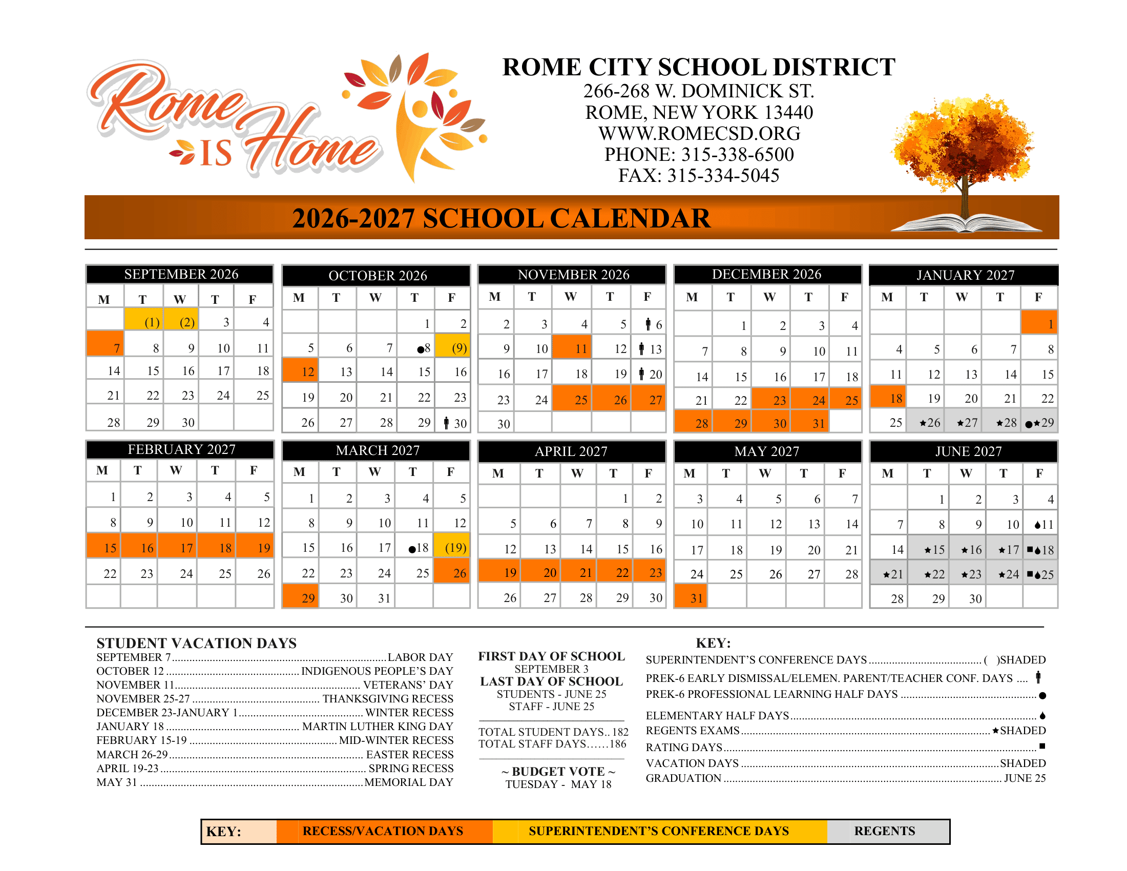 Rome City School District Calendar 26-27 Revised