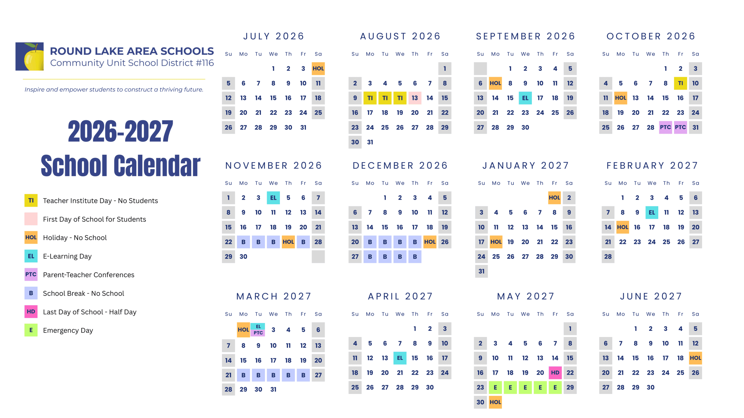 Round Lake Area Schools Community Unit School District #116 Calendar 26-27 Revised