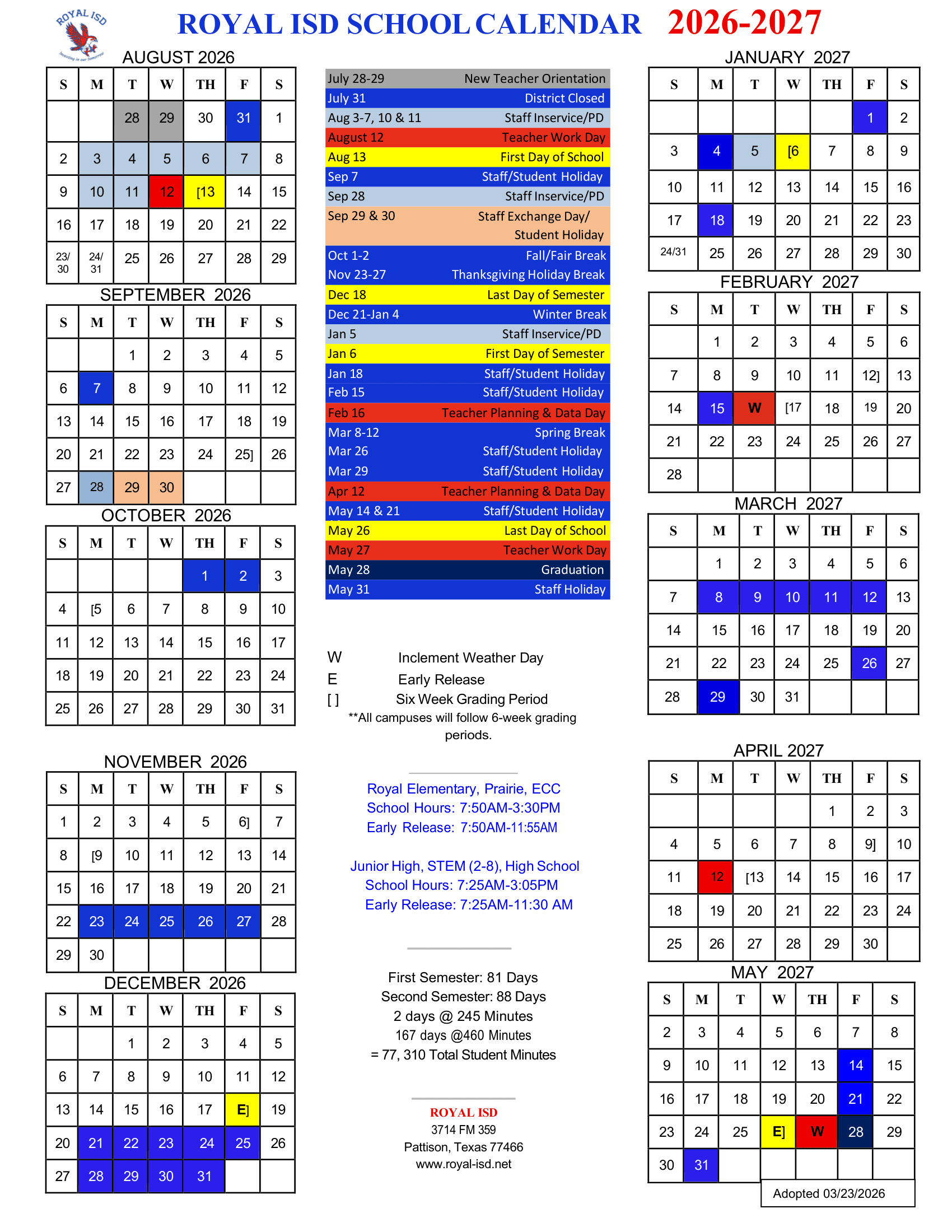 Royal ISD Calendar 26-27 Revised PDF