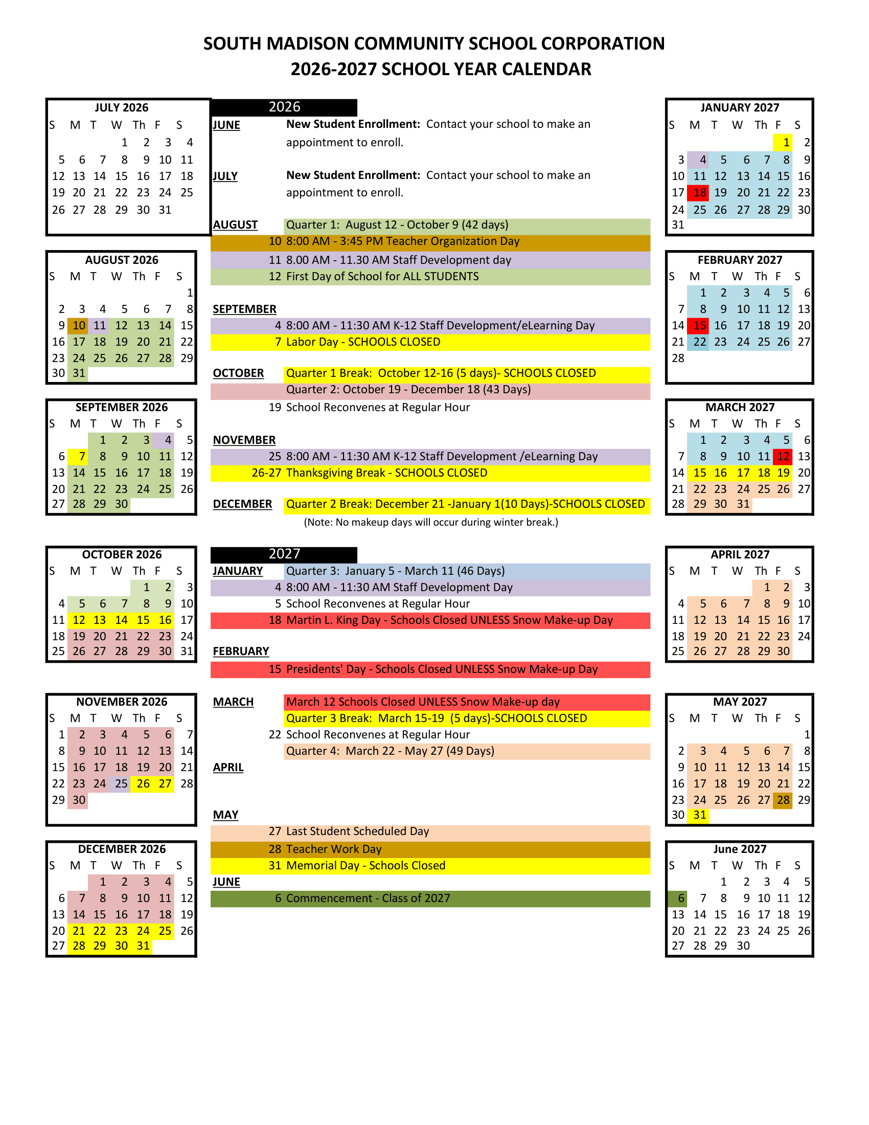 SOUTH MADISON COMMUNITY SCHOOL CORPORATION Calendar 26-27 Revised