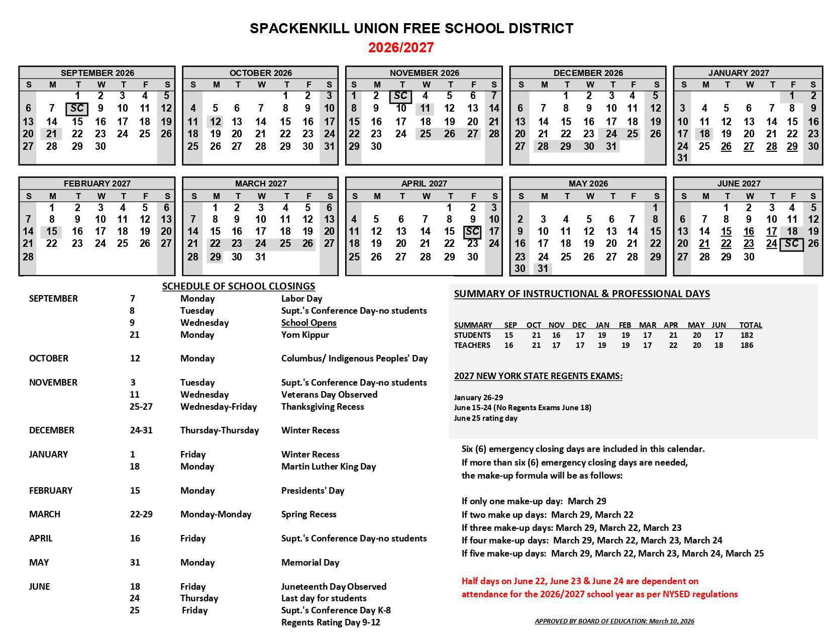 Southwestern CSD Calendar 26-27 Revised