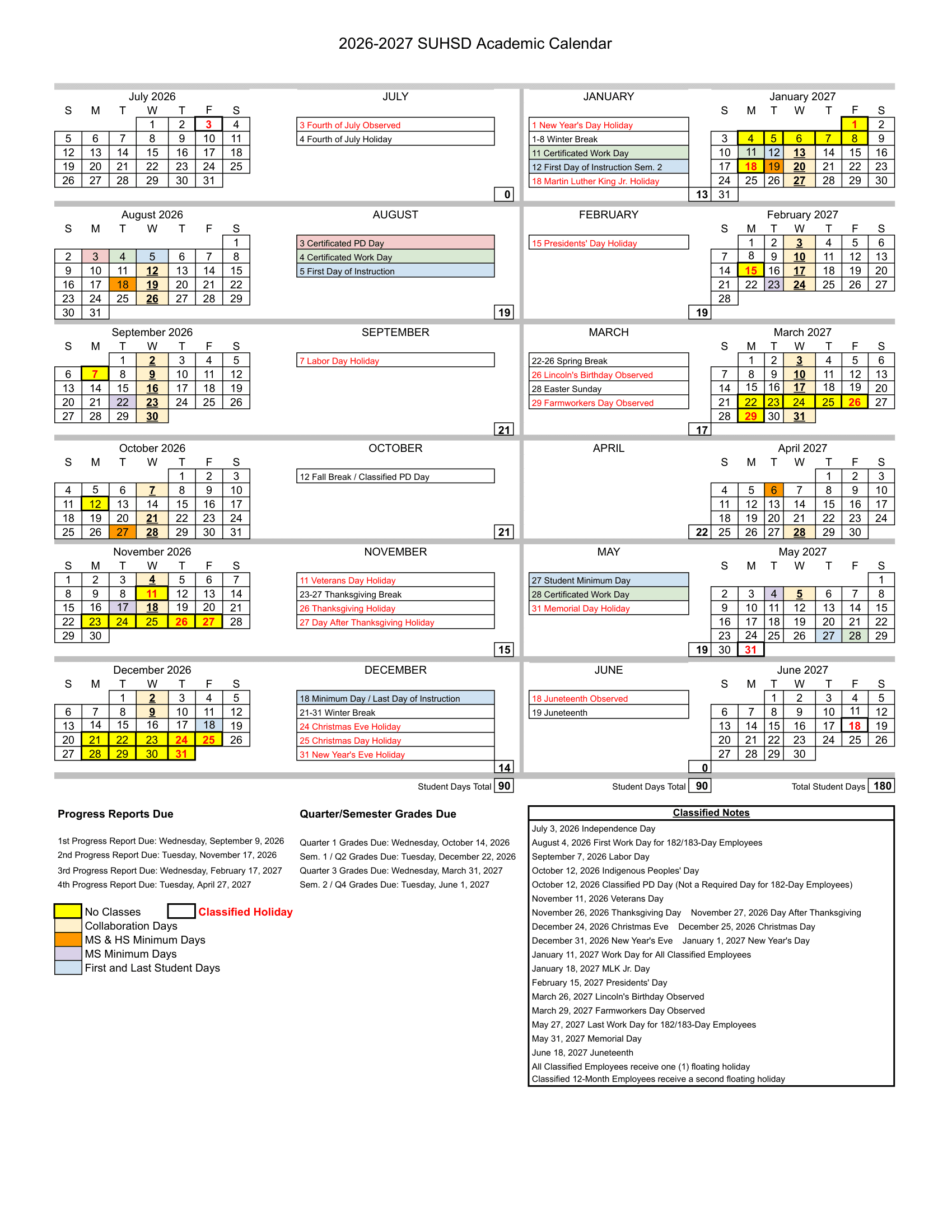 SUHSD Academic Calendar Calendar 26-27 Revised