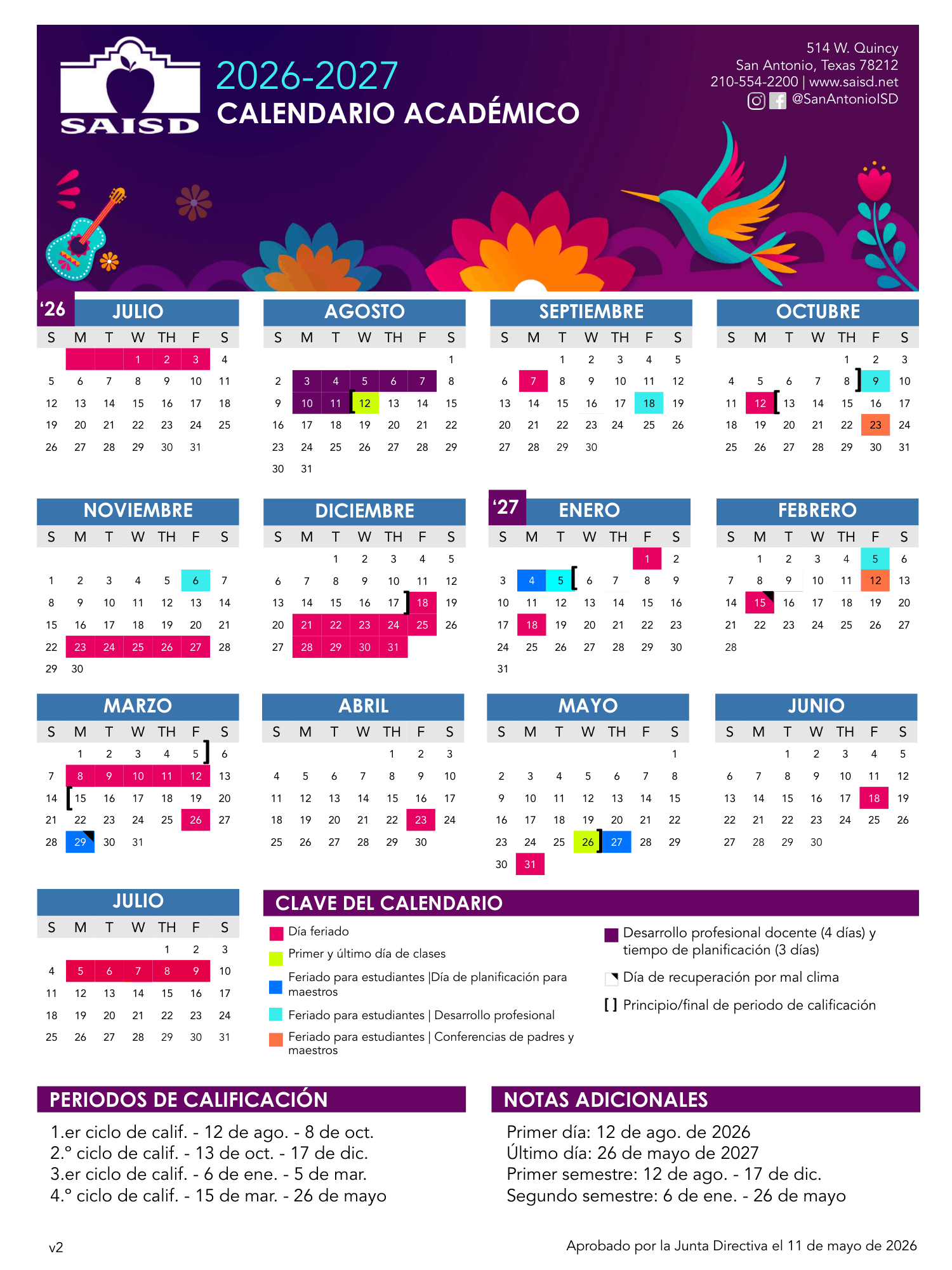 San Antonio Independent School District Calendar 26-27 Revised PDF