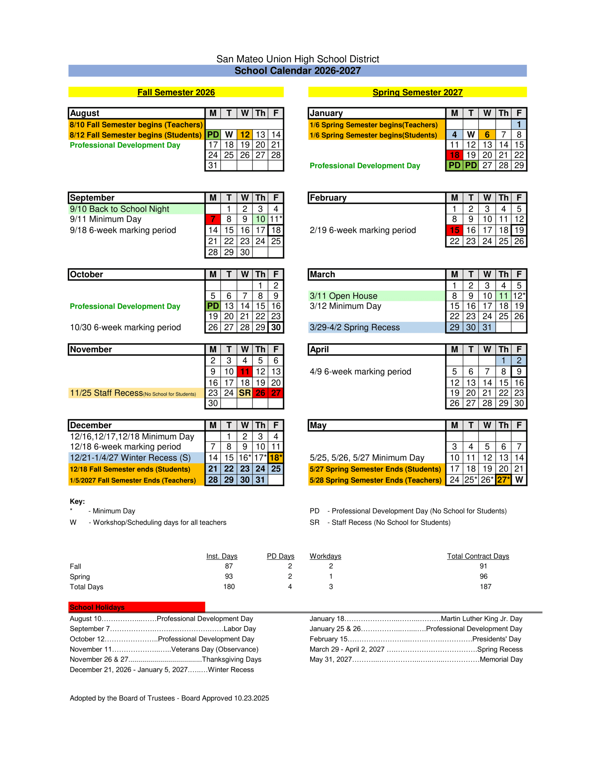 San Mateo Union High School District Calendar 26-27 Revised