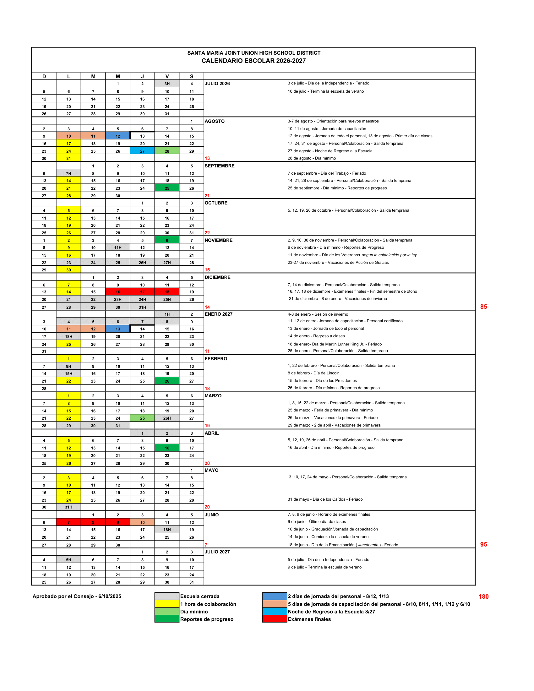 Santa Maria Joint Union High School District Calendar 26-27 Revised