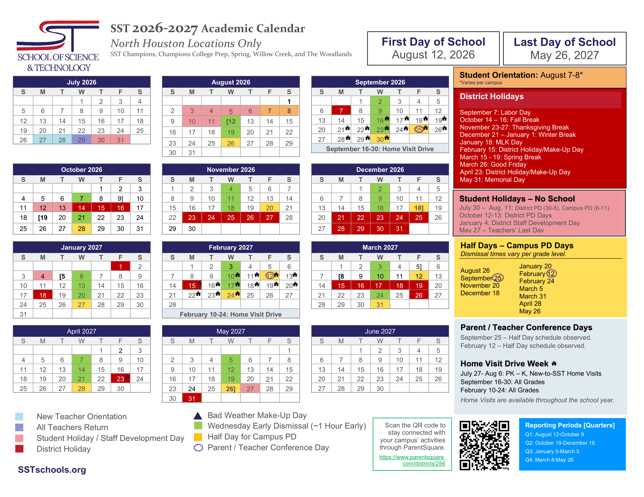 SST School of Science & Technology HOUSTON-NORTH Calendar 26-27 Revised PDF