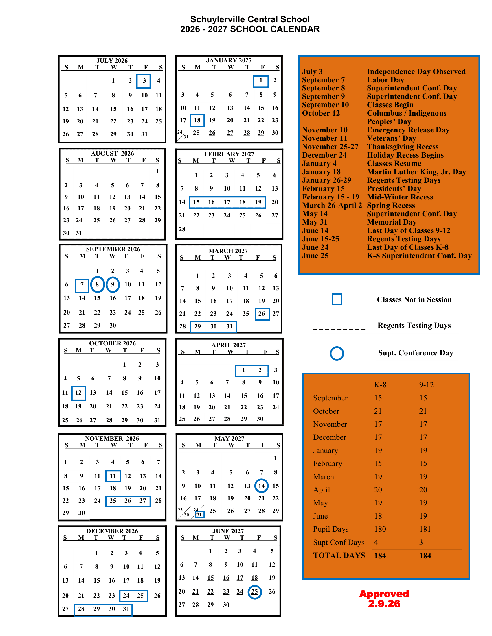 Schuylerville Central School Calendar 26-27 Revised