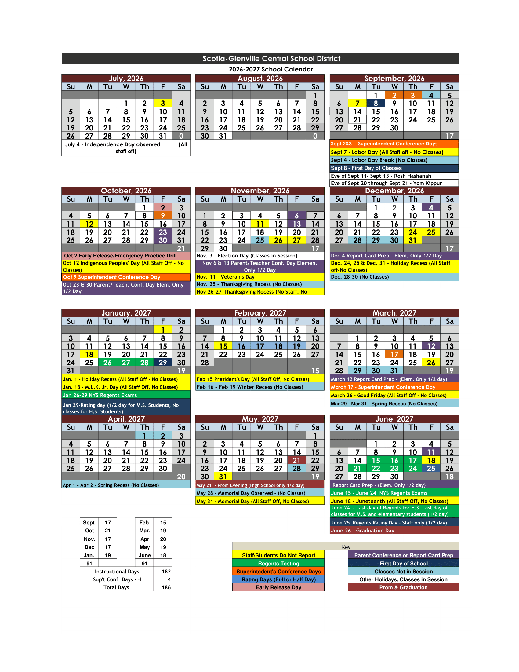 Scotia-Glenville Central School District Calendar 26-27 Revised