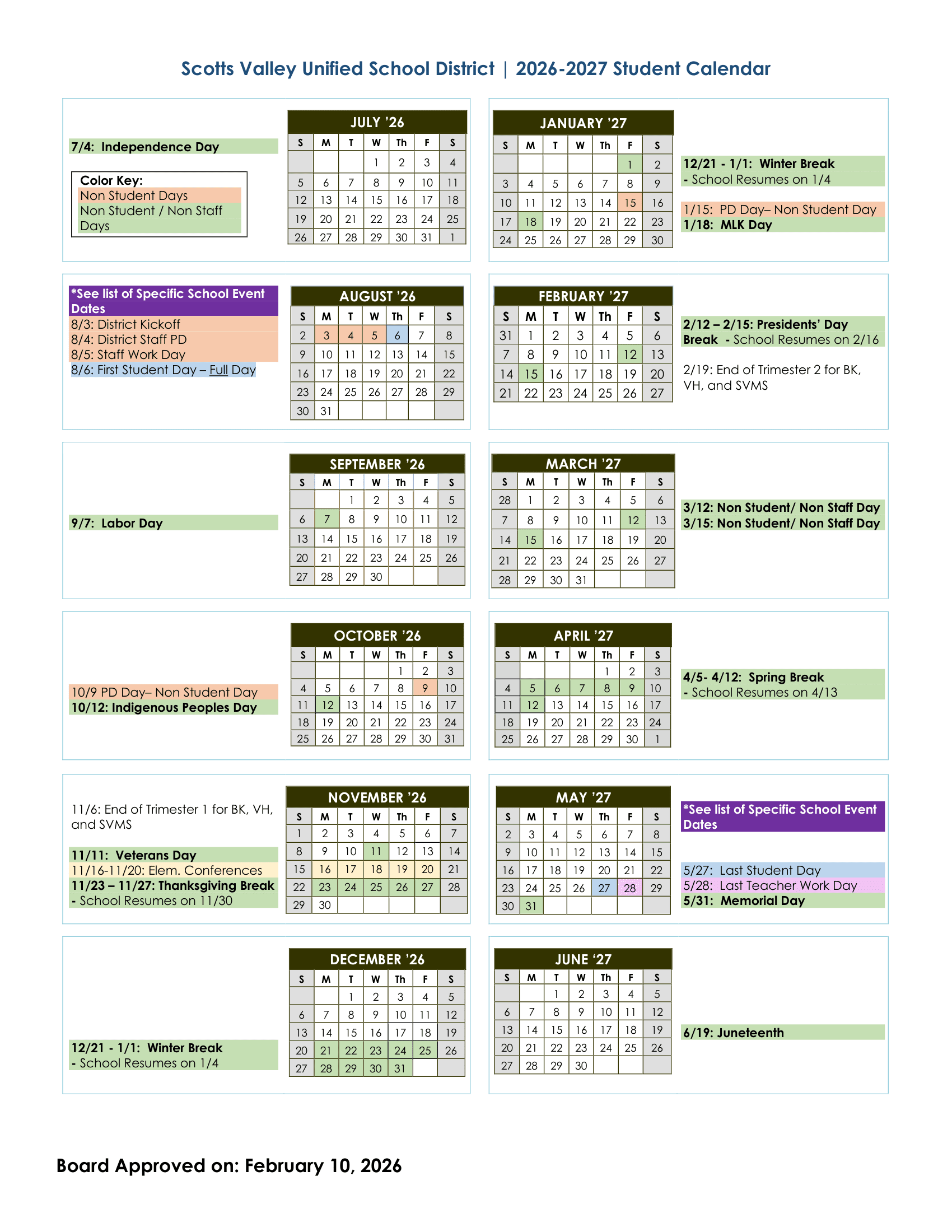 Scotts Valley Unified School District Calendar 26-27 Revised