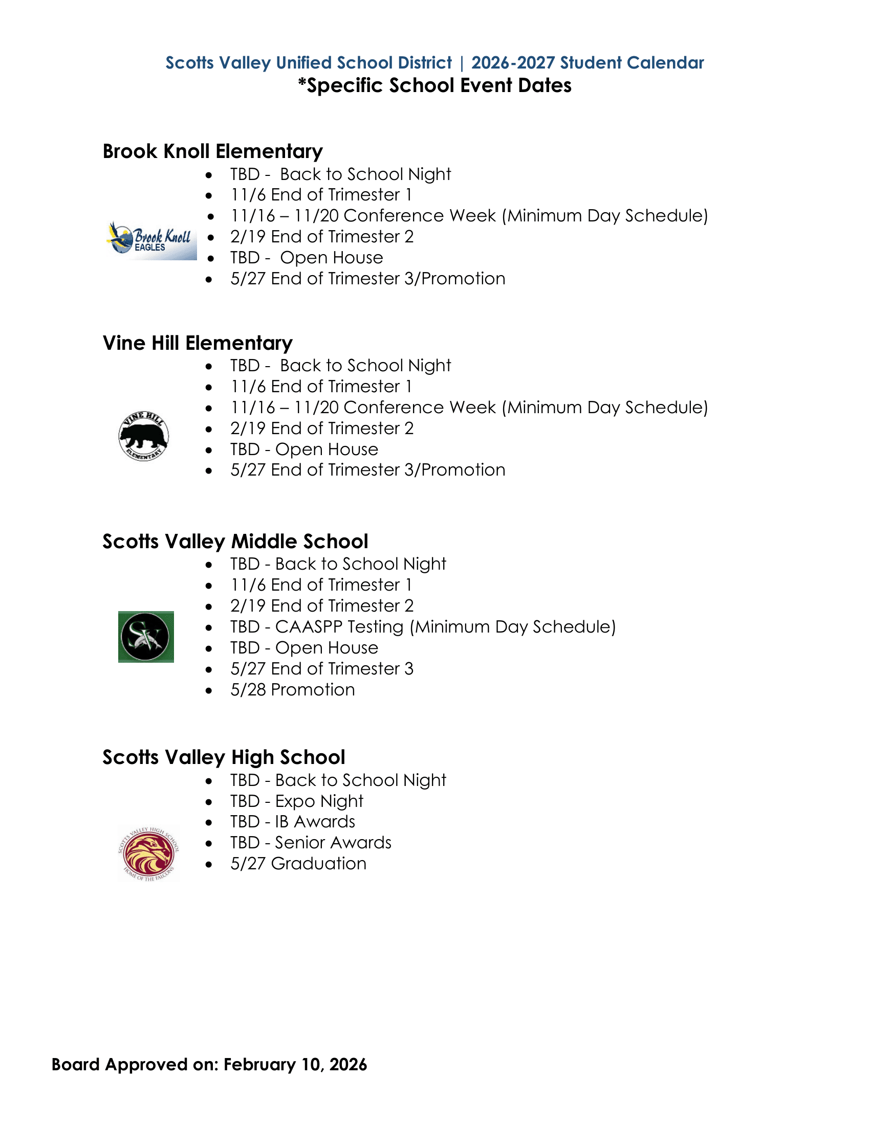 Scotts Valley Unified School District Calendar 26-27 Revised