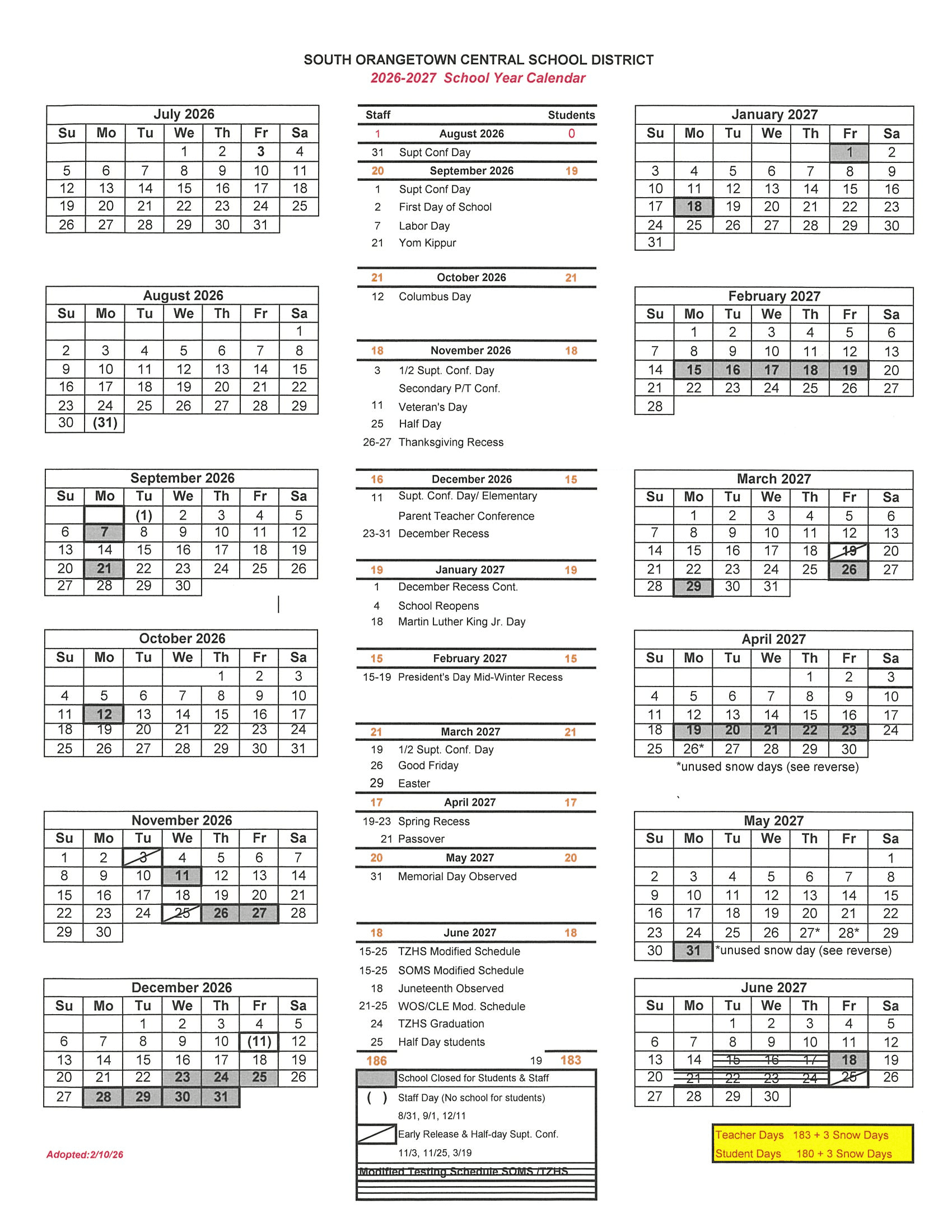 South Orangetown Central School District Calendar 26-27 Revised
