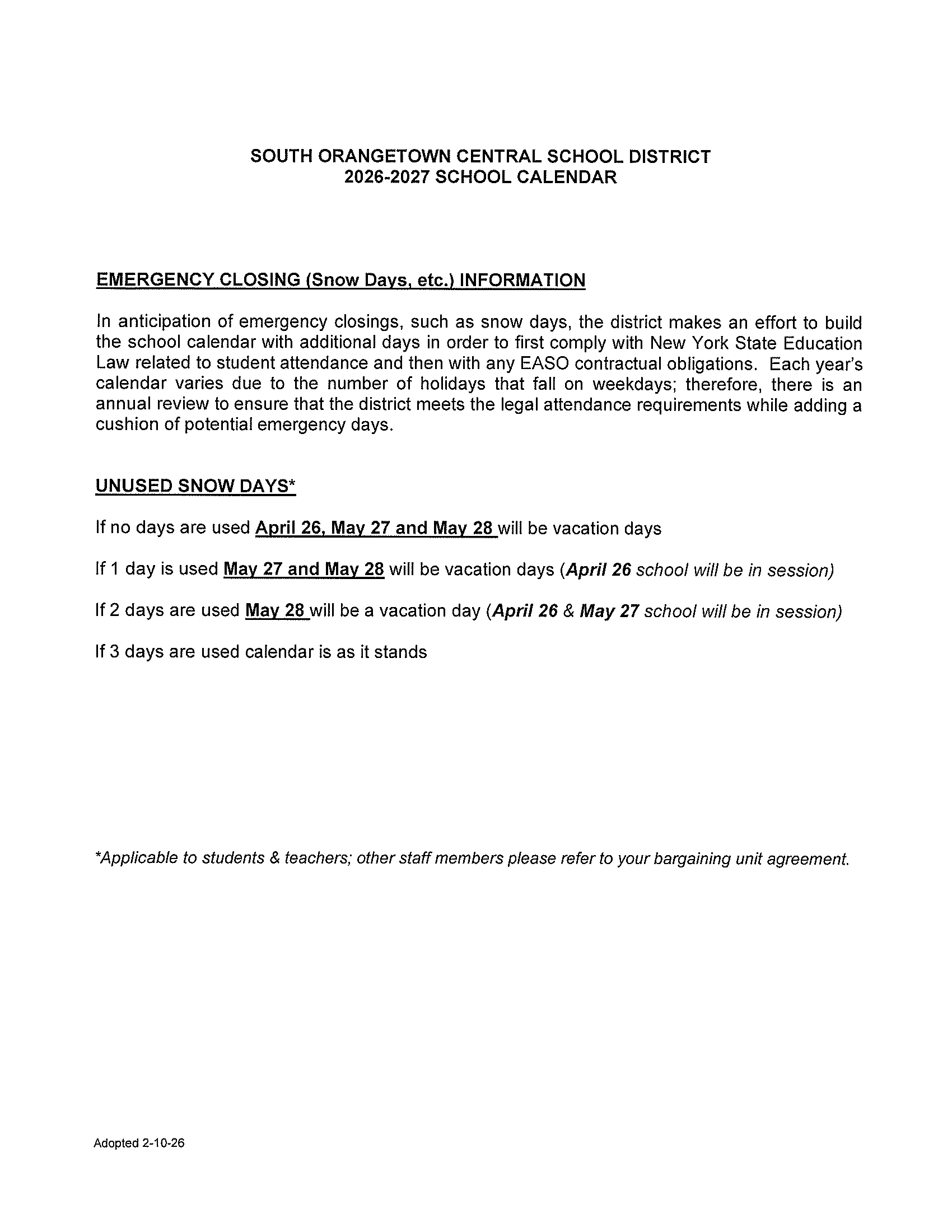 South Orangetown Central School District Calendar 26-27 Revised