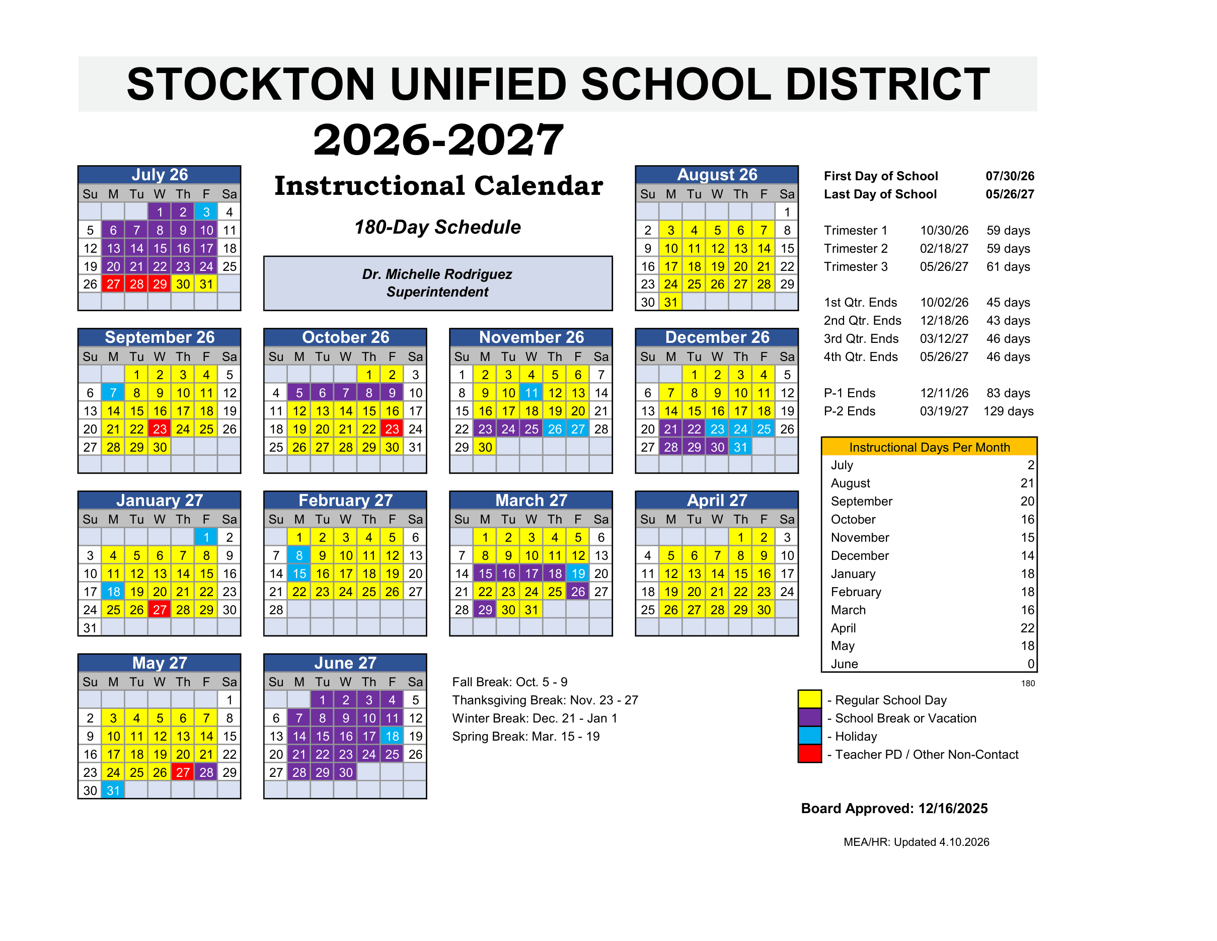 Stockton Unified School District Calendar 26-27 Revised