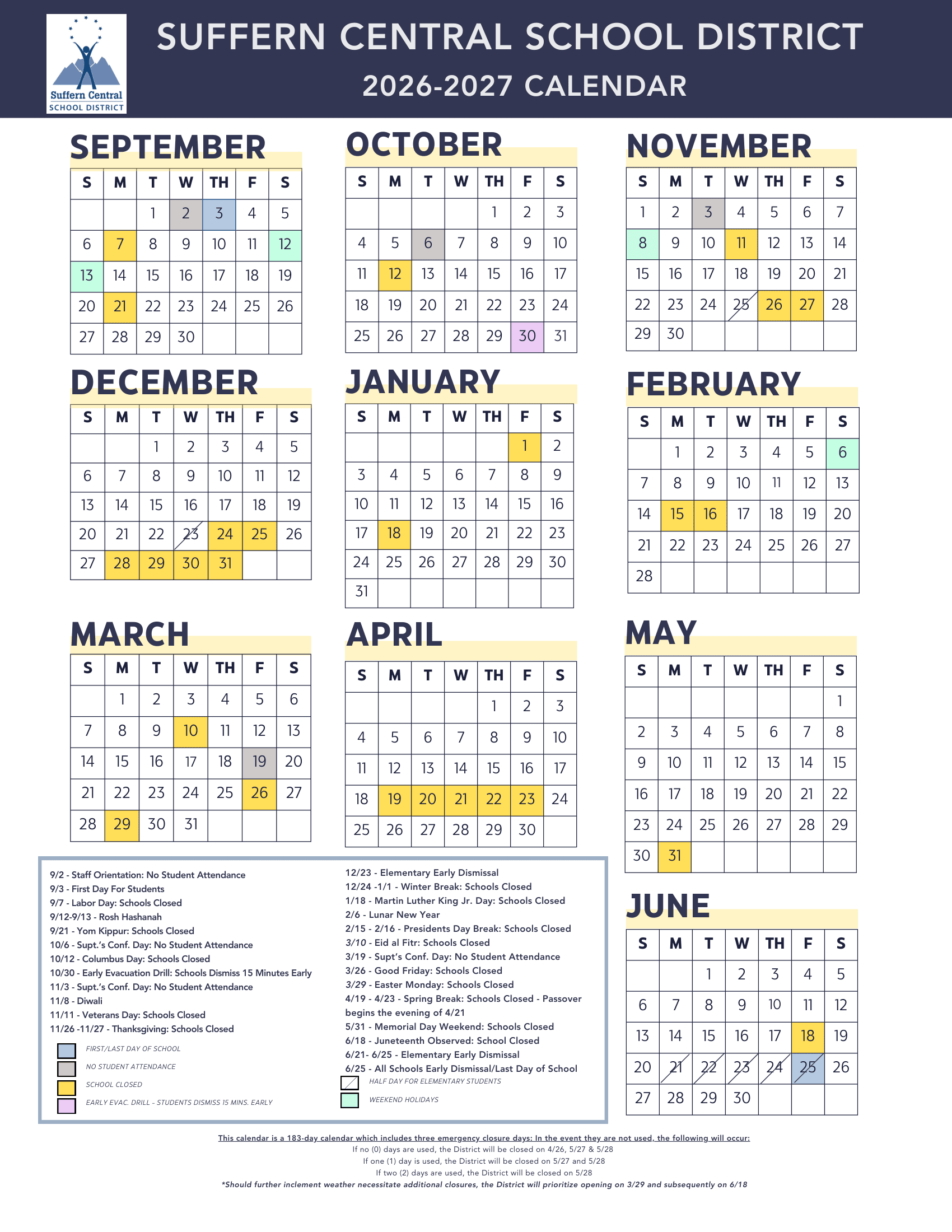 Suffern Central School District Calendar 26-27 Revised