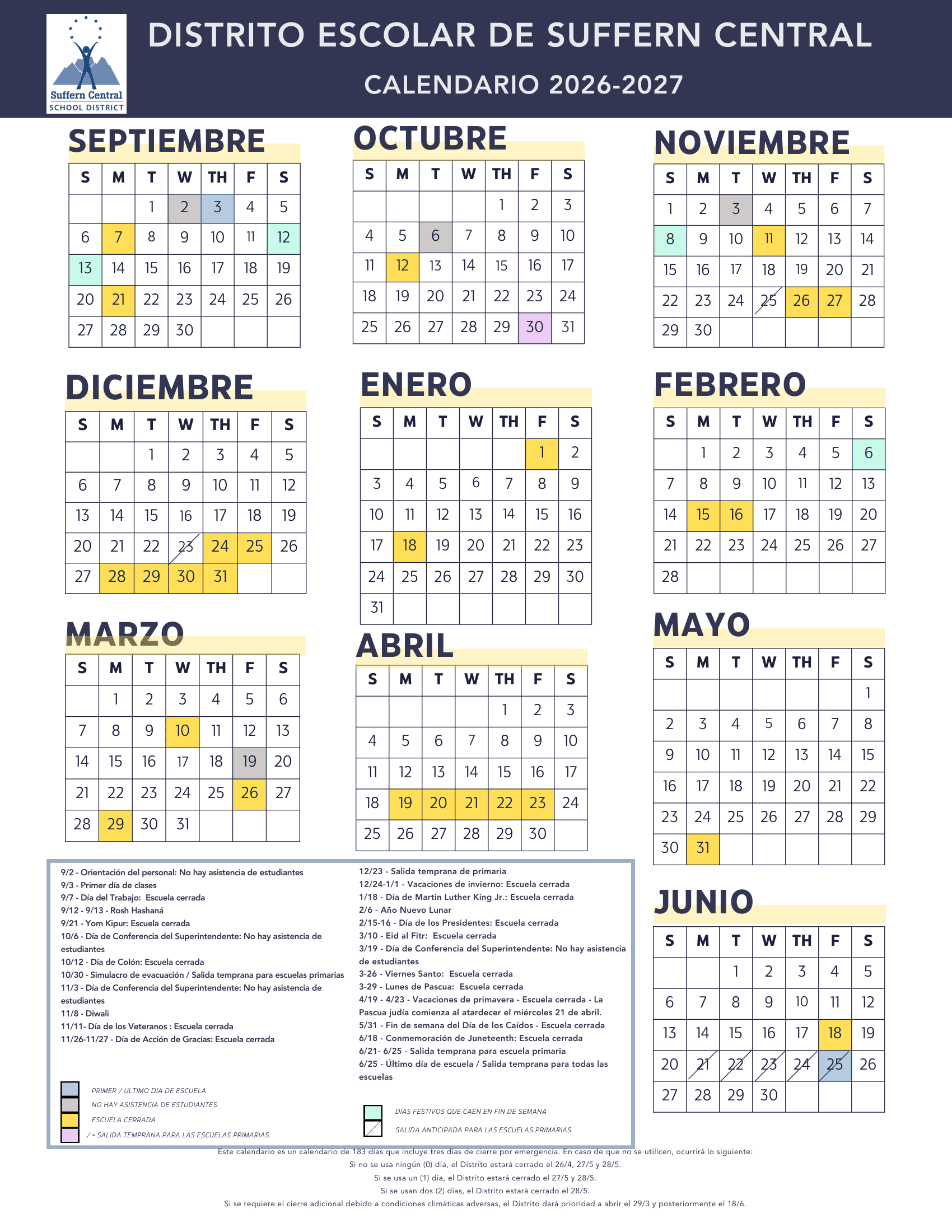 Suffern Central School District Calendar 26-27 Revised