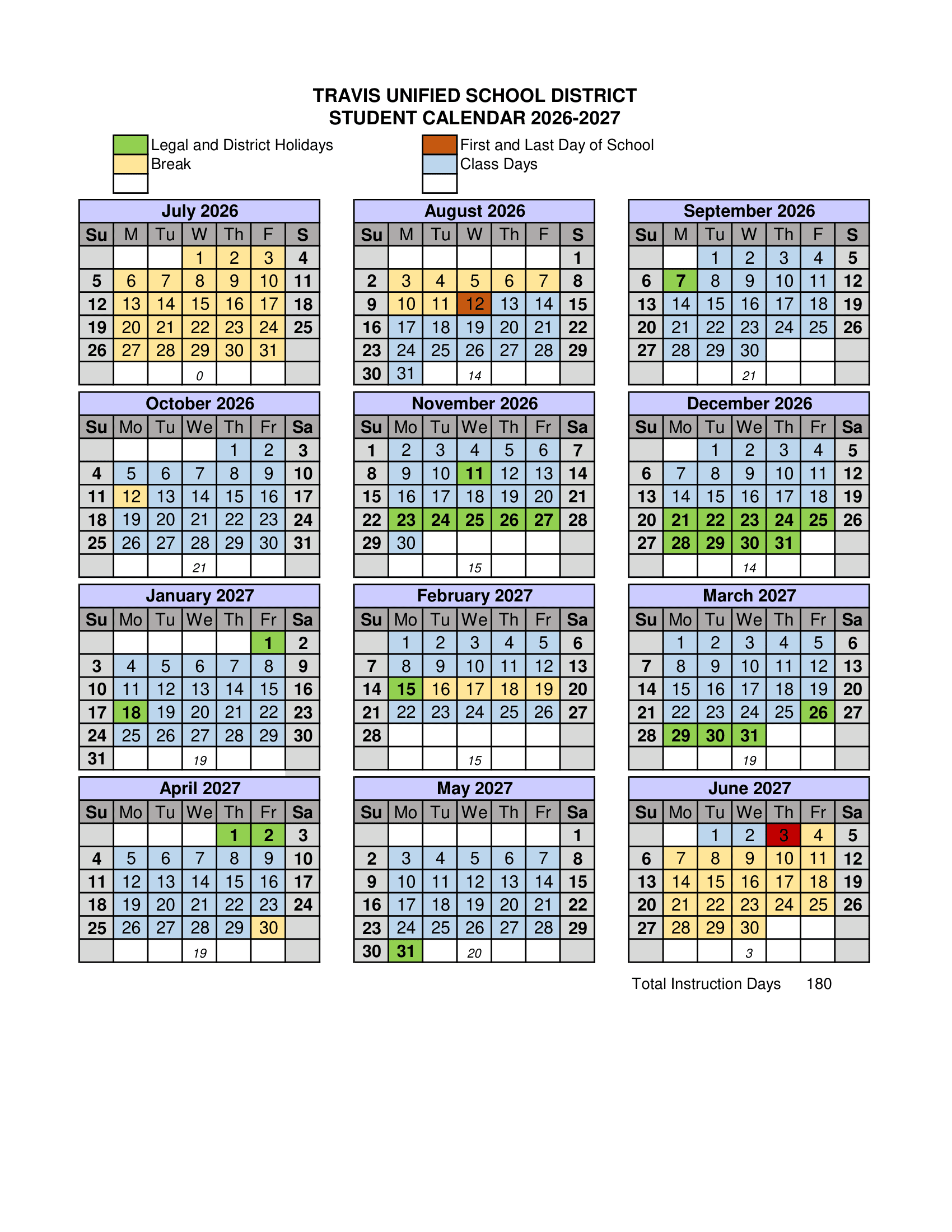 TRAVIS UNIFIED SCHOOL DISTRICT Calendar 26-27 Revised