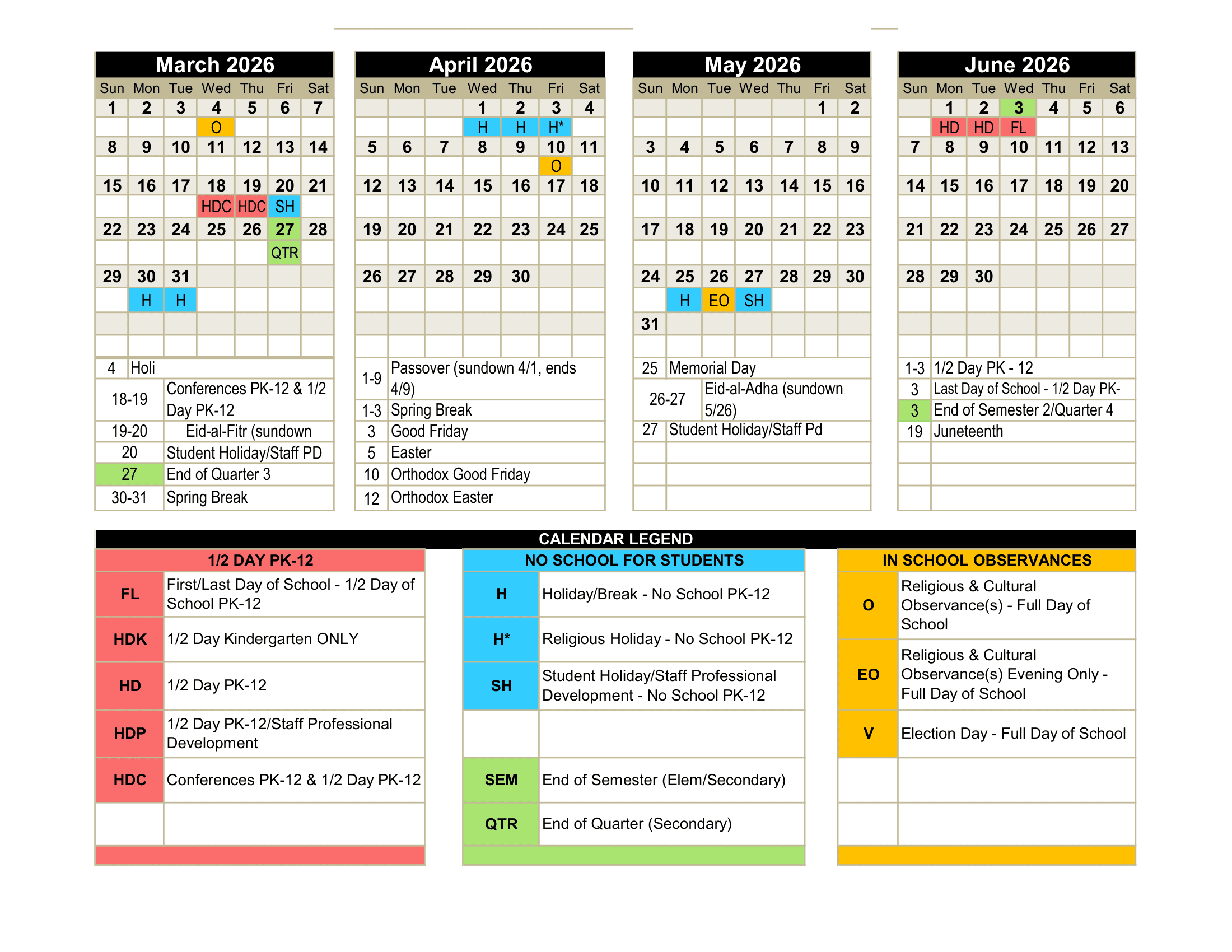Troy School District Calendar 25-26 Revised