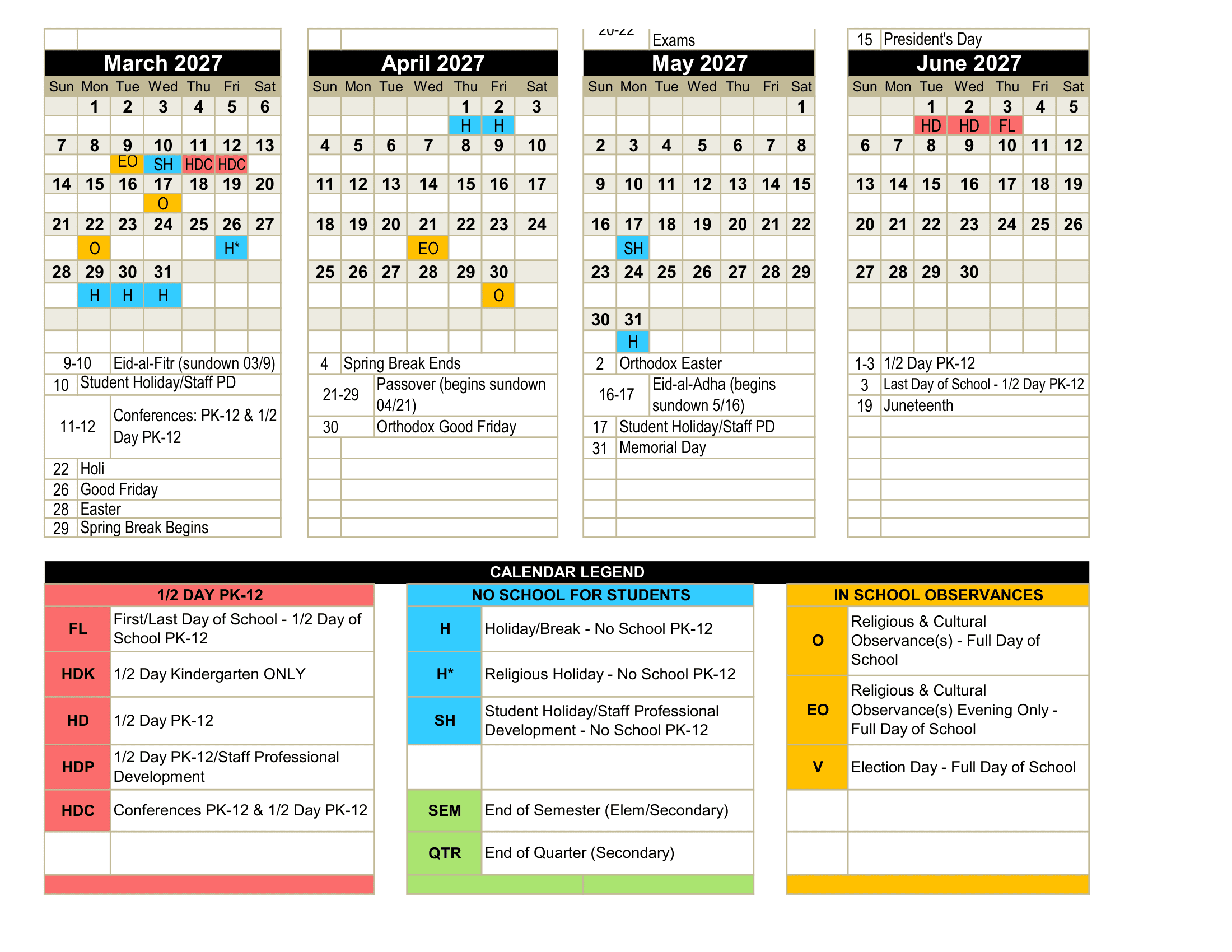 Troy School District Calendar 25-26 Revised