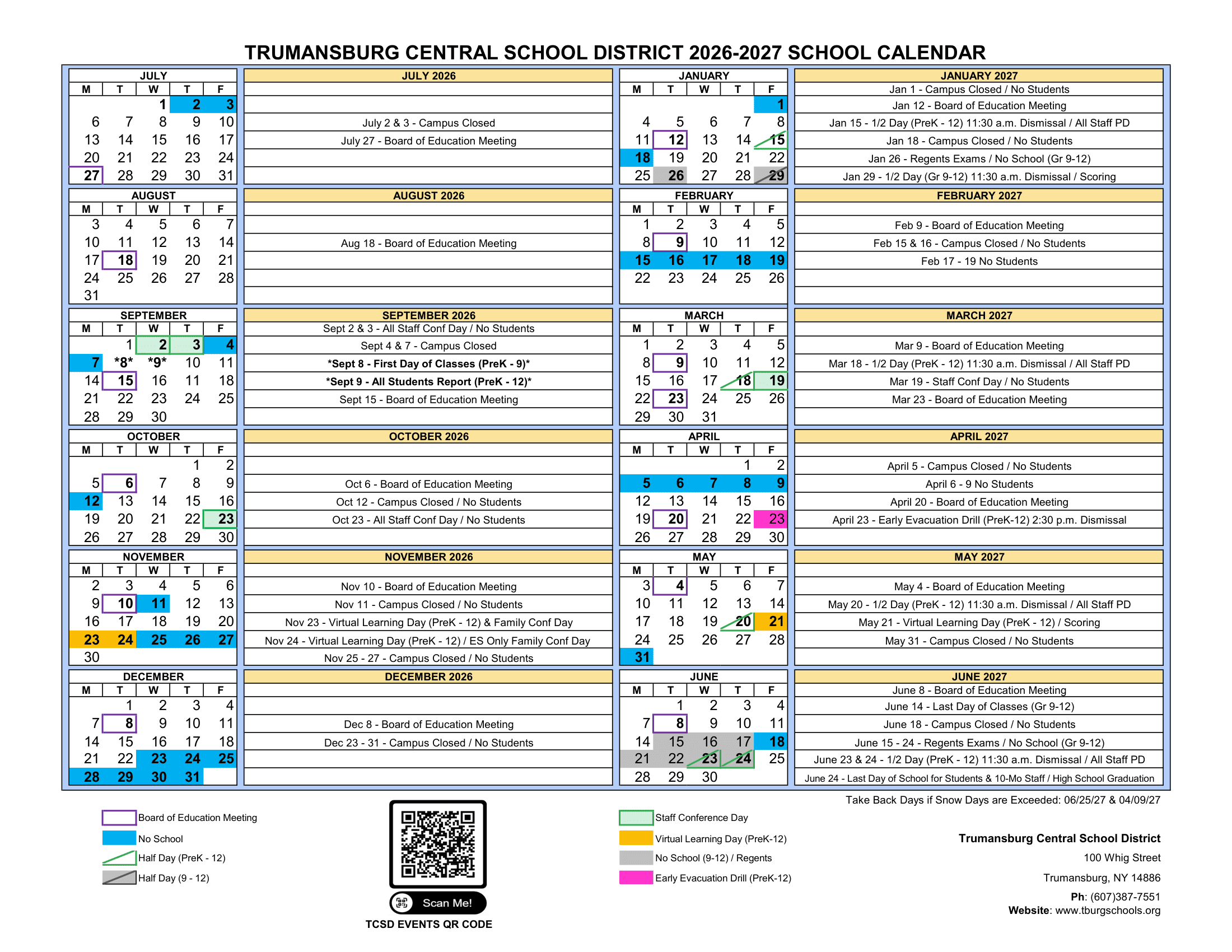 Trumansburg Central School District Calendar 26-27 Revised