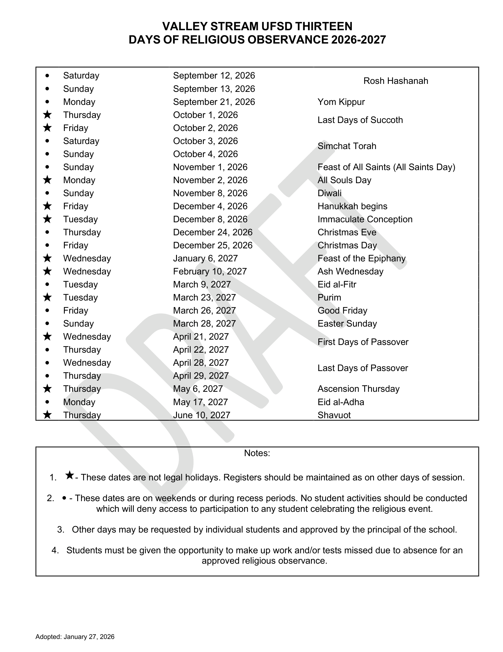 Valley Stream UFSD Thirteen Calendar 26-27 Revised