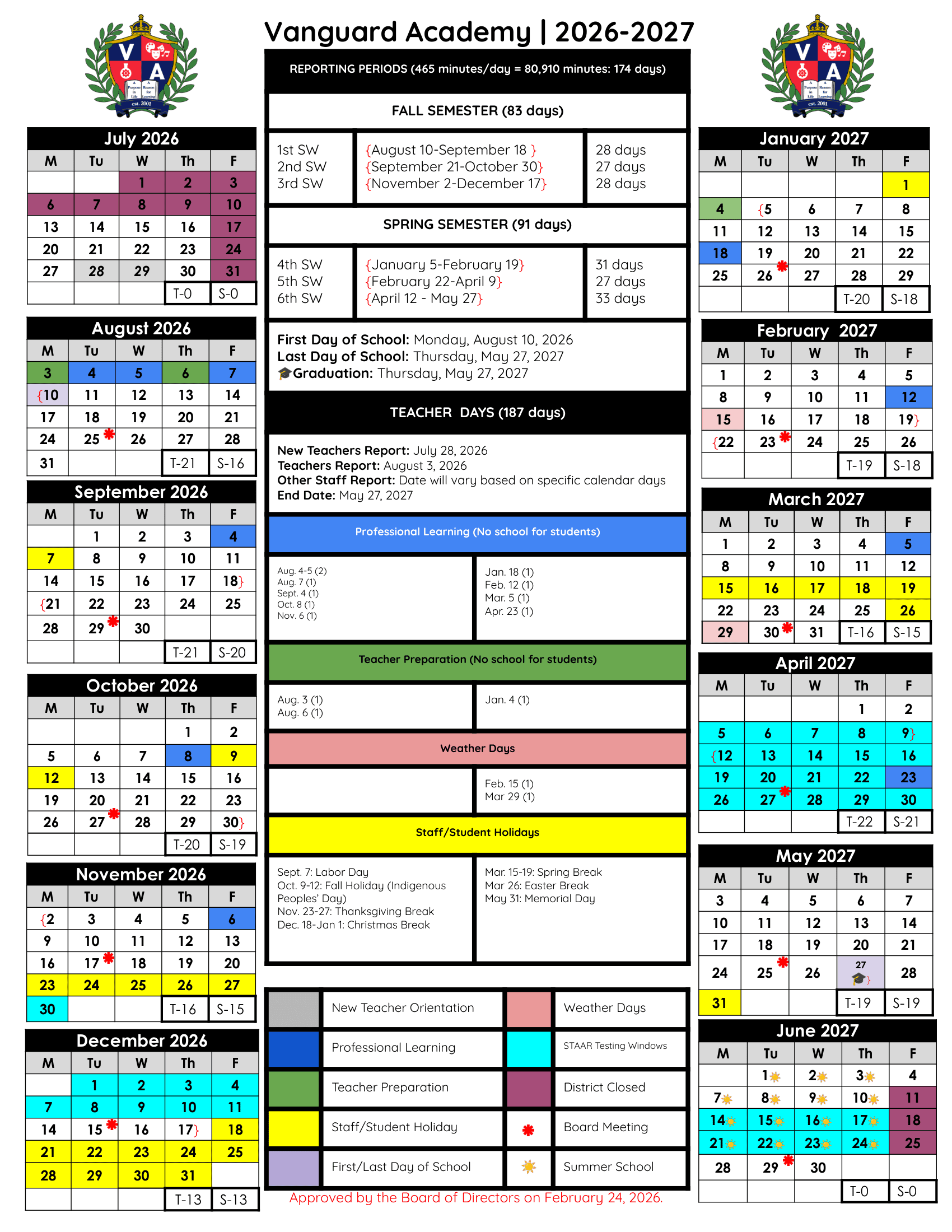 Vanguard Academy Calendar 26-27 Revised PDF