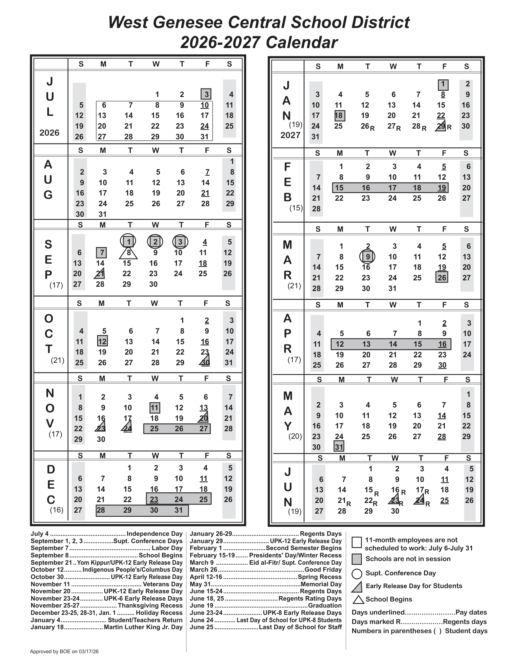 West Genesee Central School District Calendar 26-27 Revised
