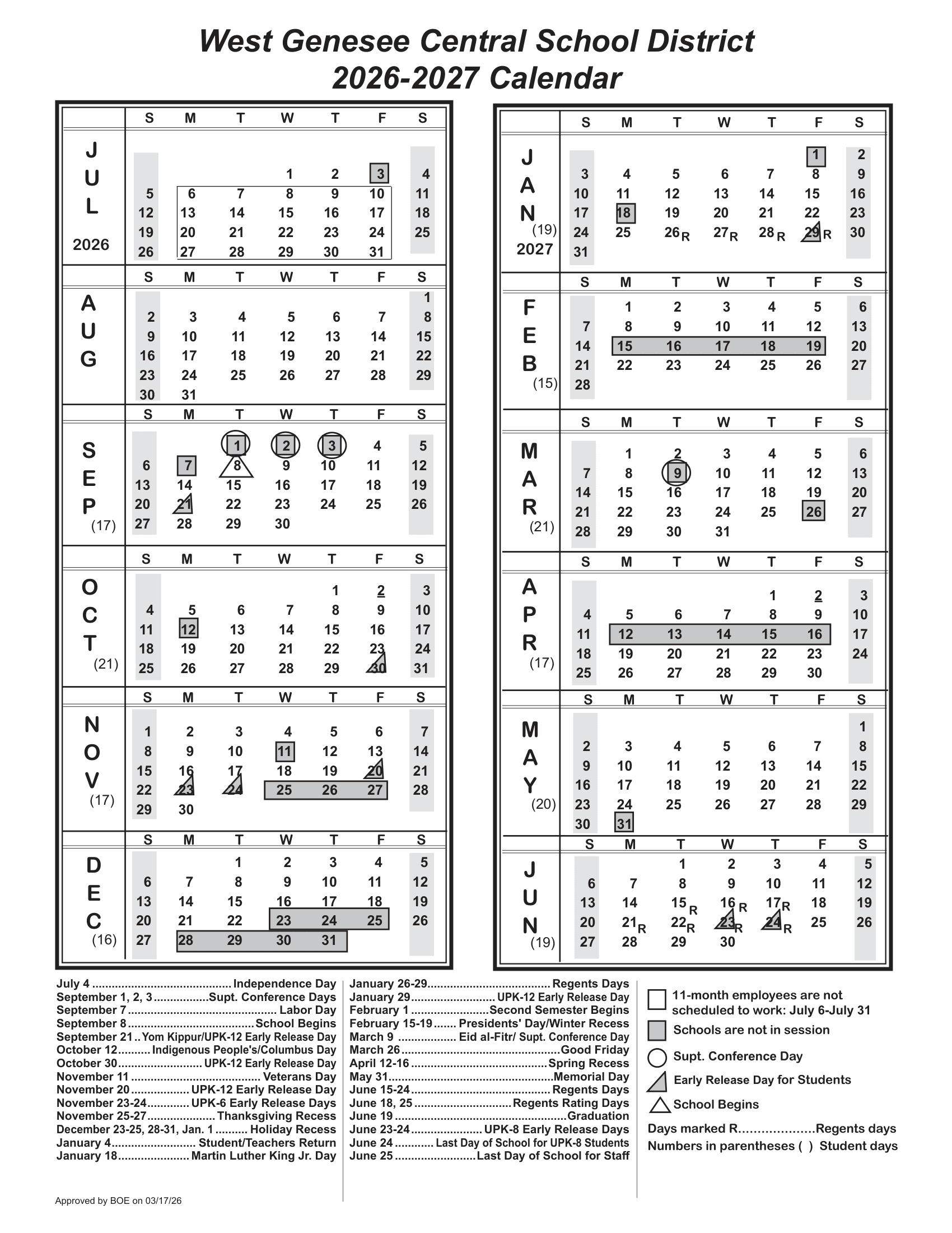 West Genesee Central School District Calendar 26-27 Revised