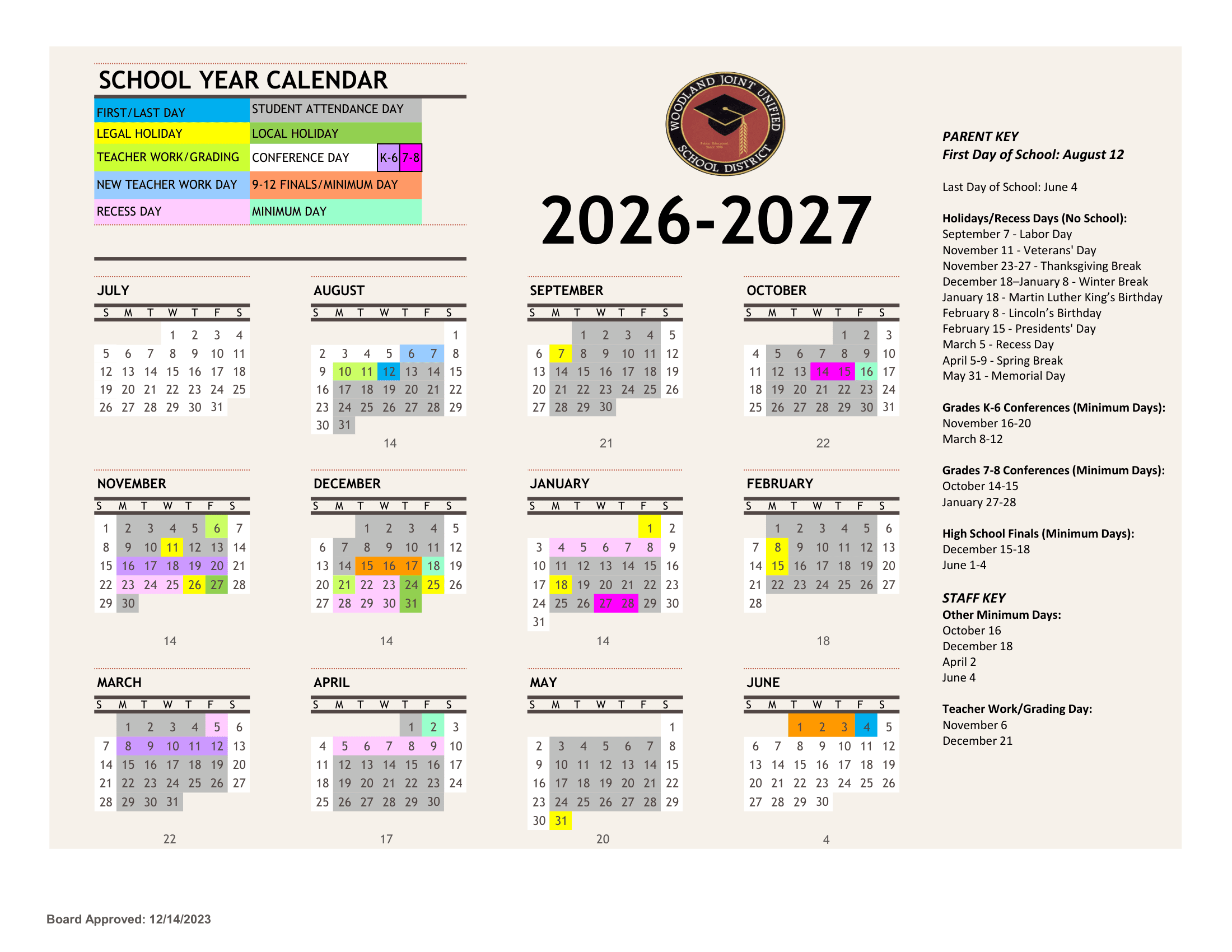 Woodland Joint Unified School District Calendar 26-27 Revised
