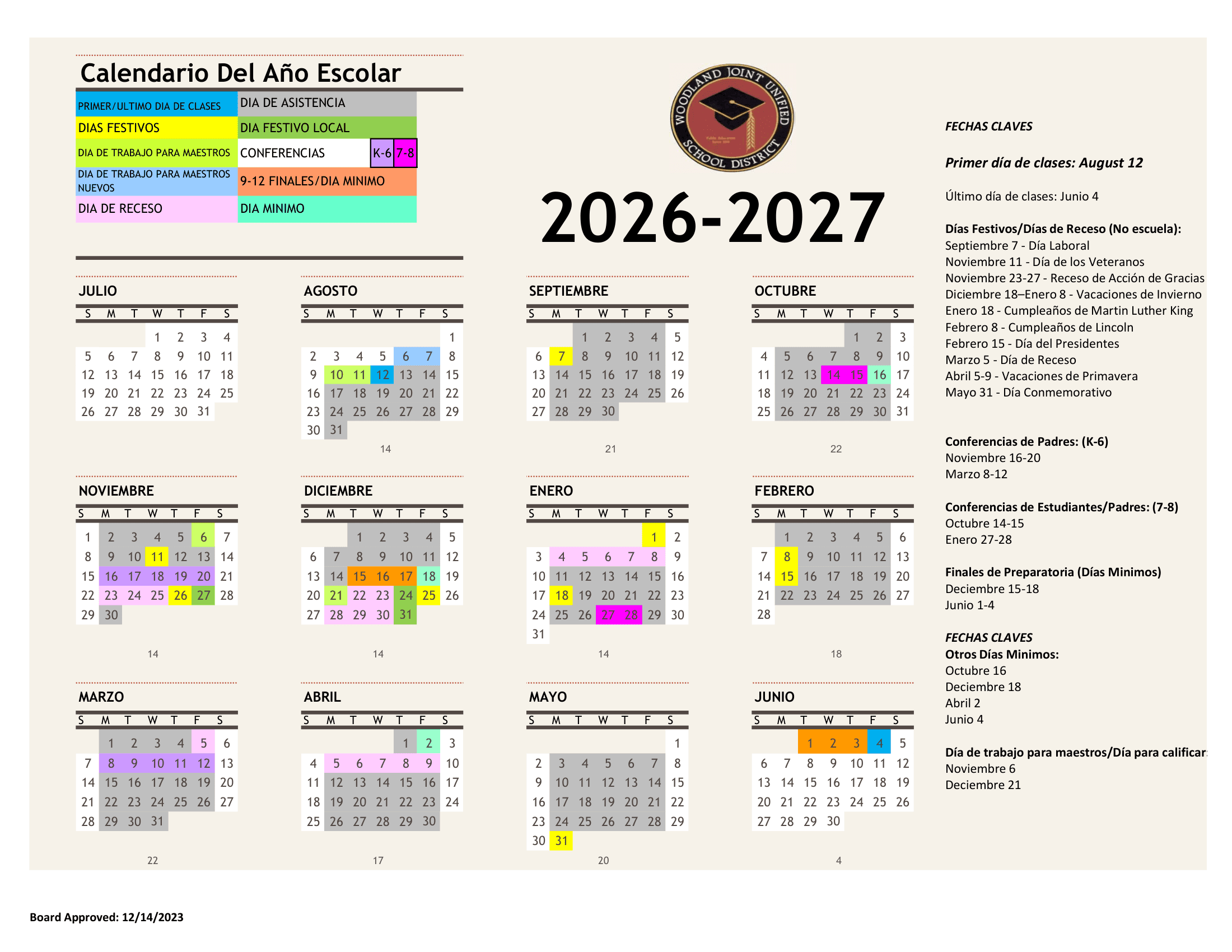 Woodland Joint Unified School District Calendar 26-27 Revised