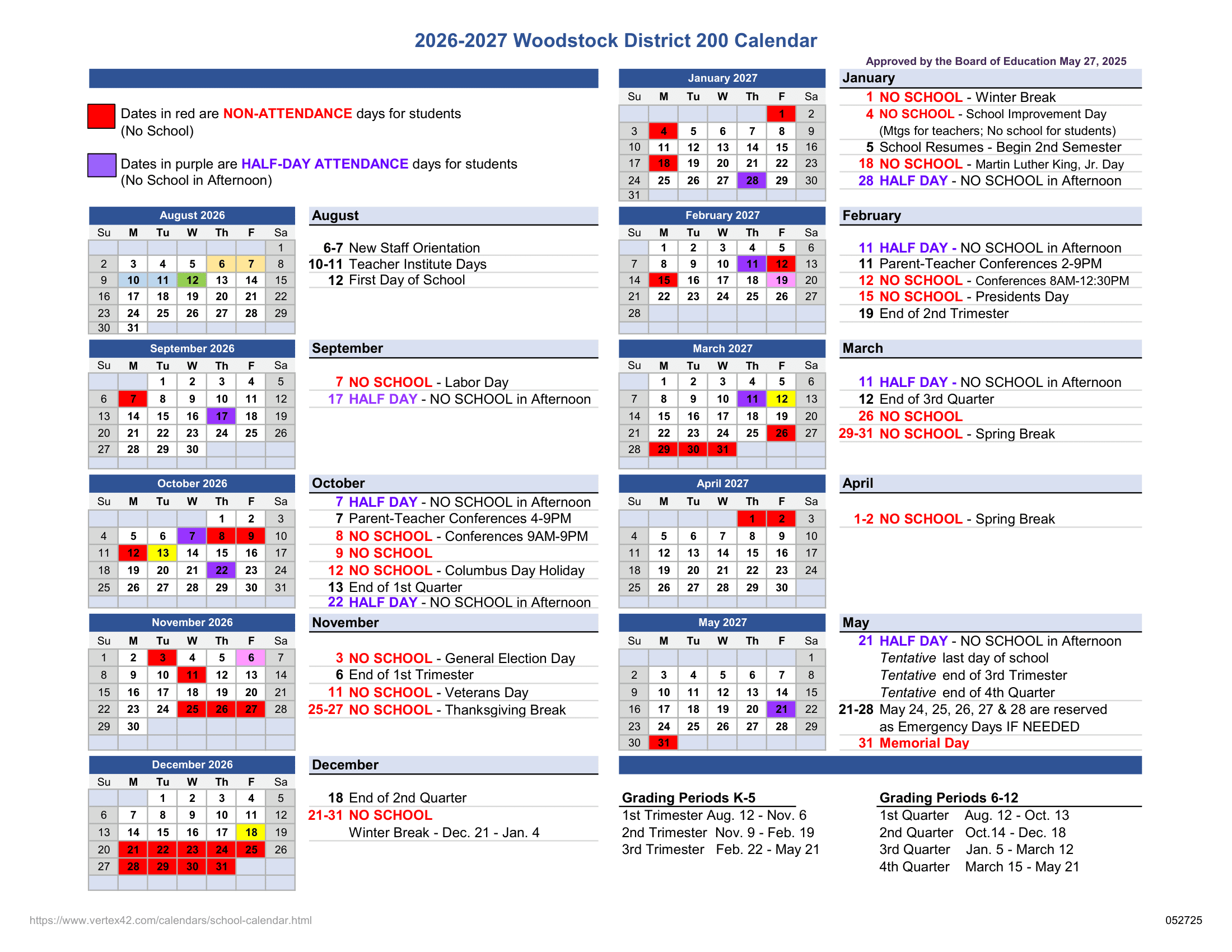 Woodstock District 200 Calendar 26-27 Revised
