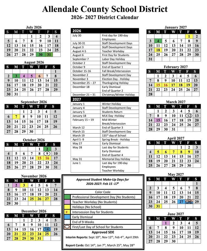 Allendale County School District Calendar 26-27 Revised