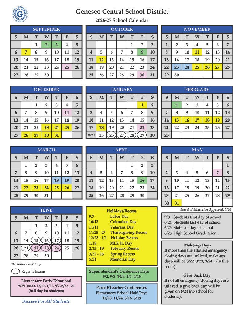 Geneseo Central School District Calendar 26-27 Revised