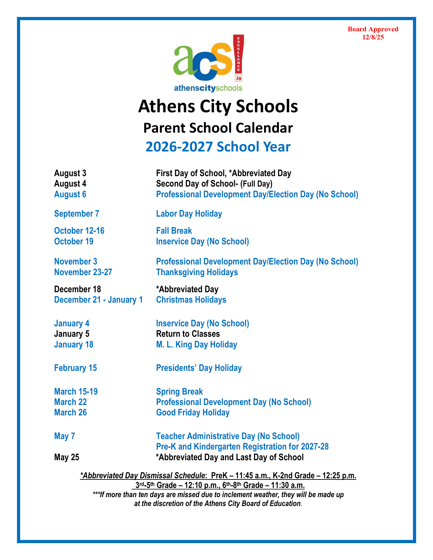 Athens City Schools Calendar 26-27 Rev V1