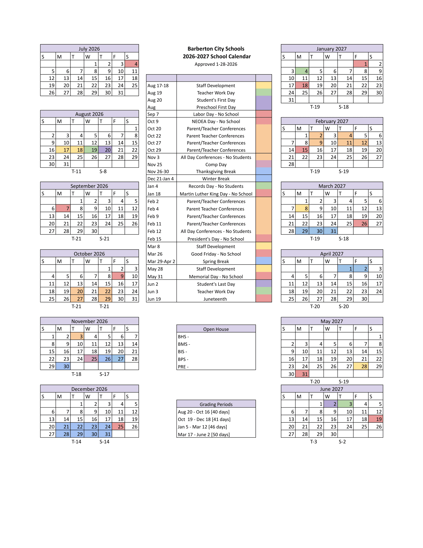 Barberton City Schools Calendar 26-27 Revised