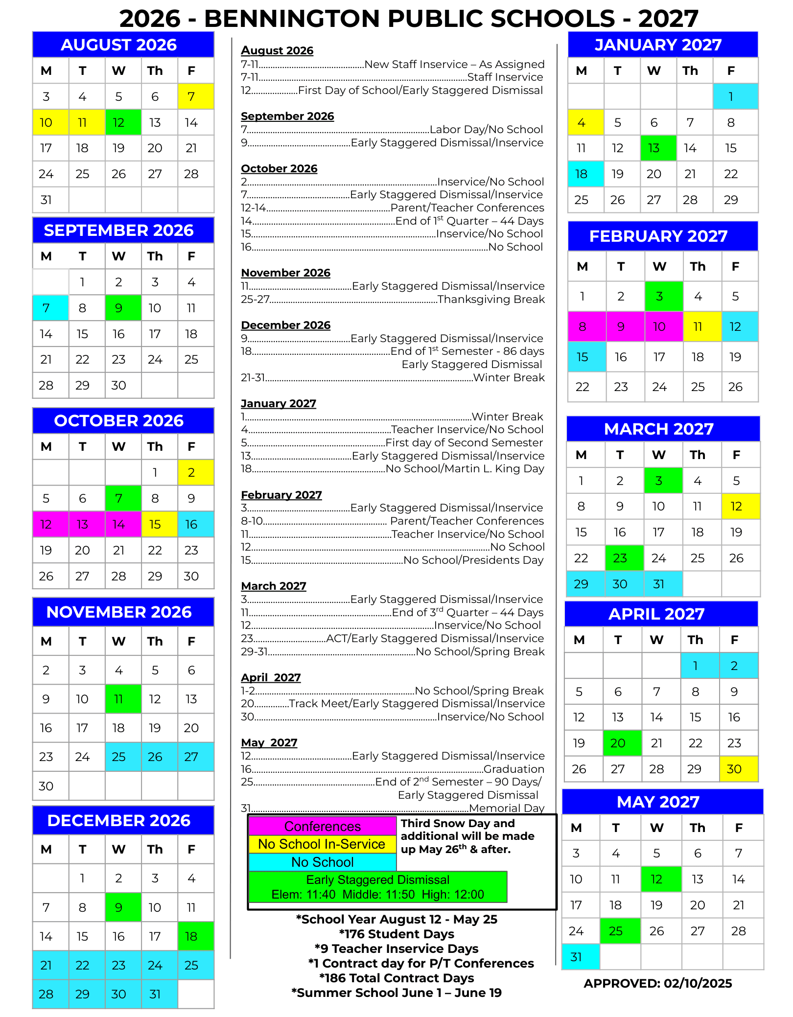 Bennington Public Schools Calendar 26-27 Revised