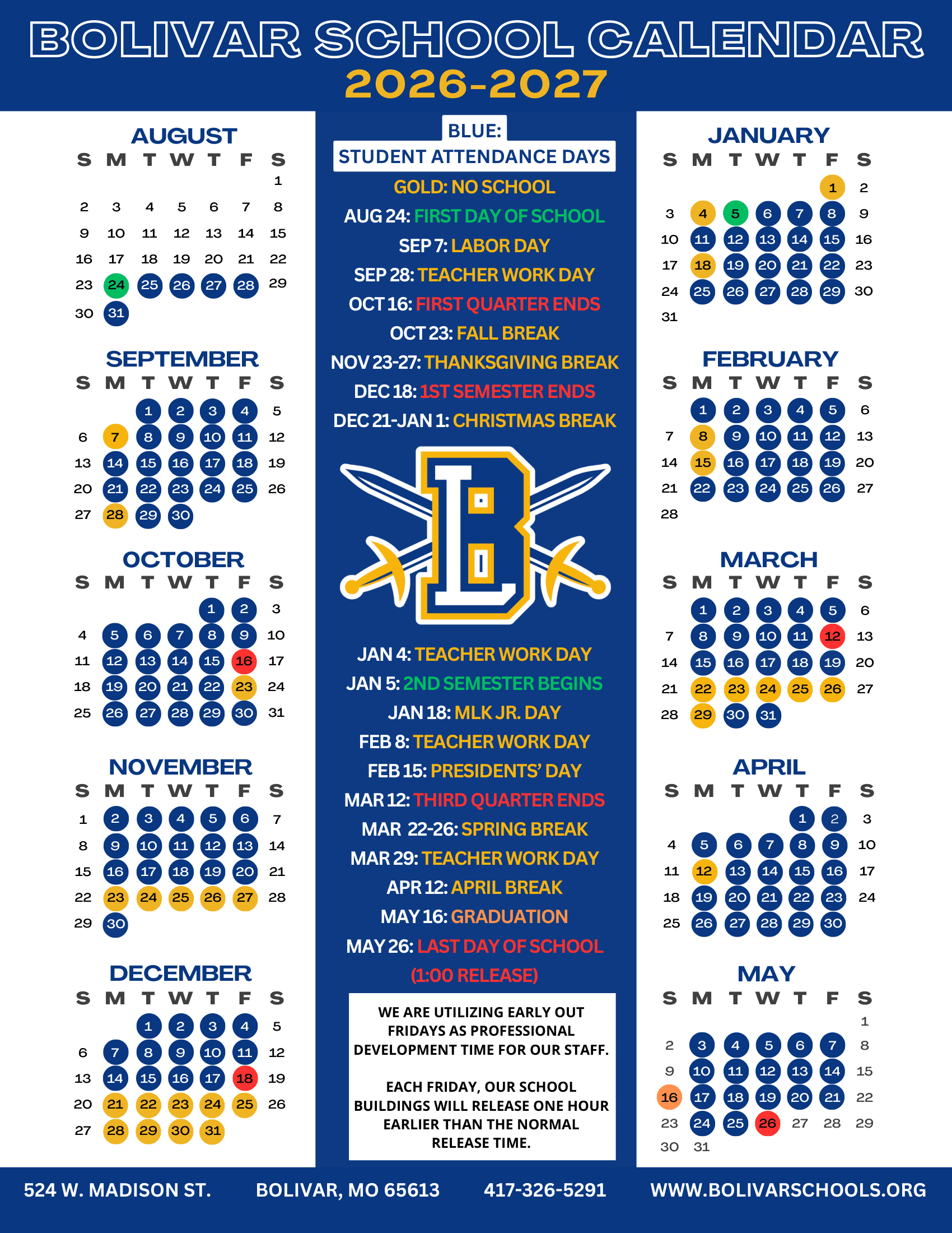 Bolivar School Calendar 26-27 Revised