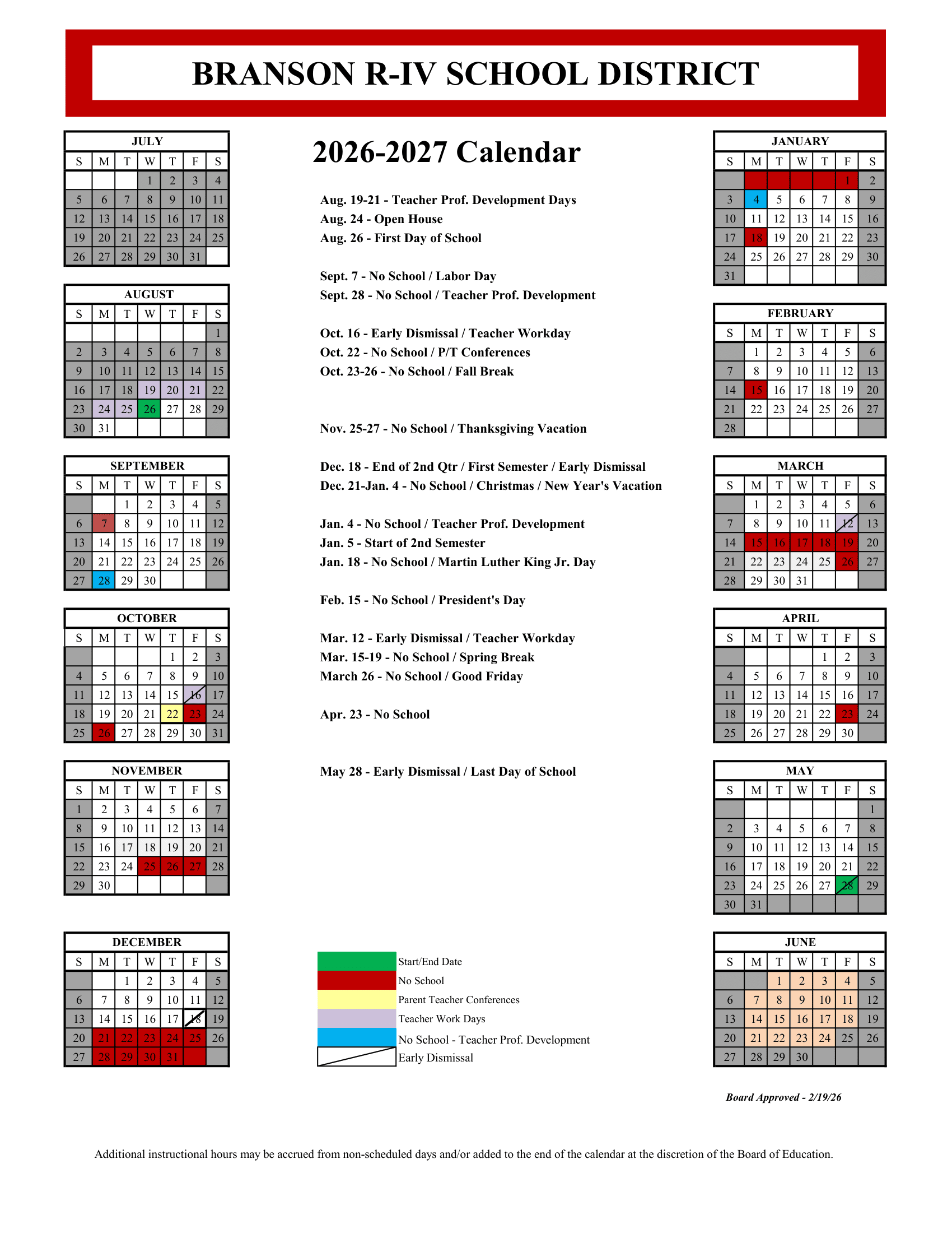 Branson R-IV School District Calendar 26-27 Revised