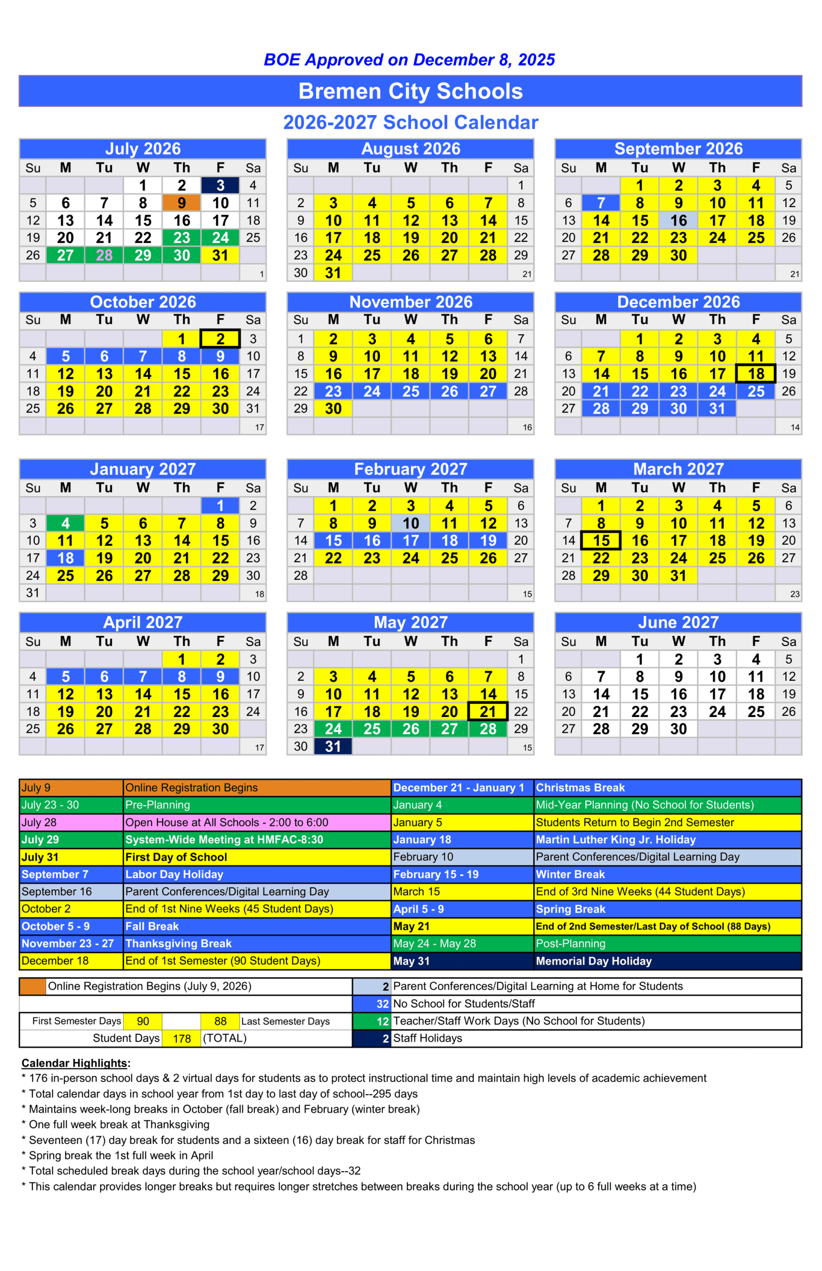 Bremen City Schools Calendar 26-27 Revised