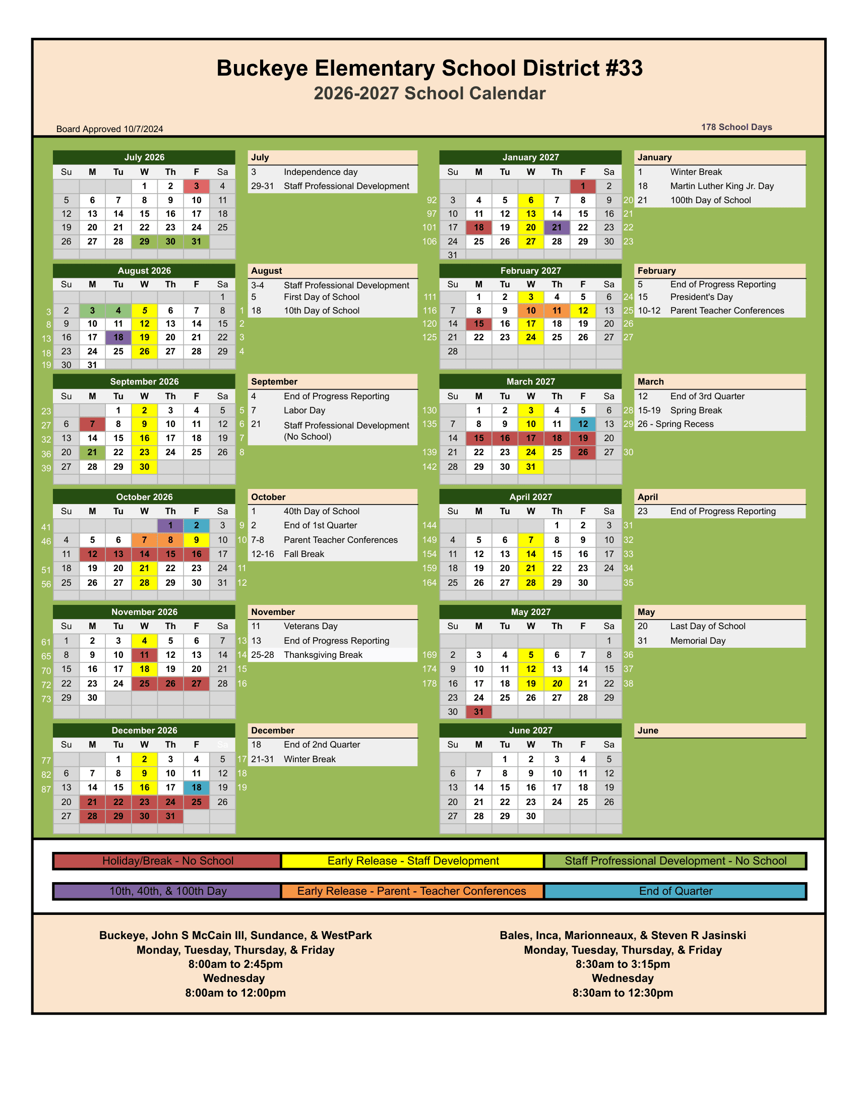 Buckeye Elementary School District #33 Calendar 26-27 Revised